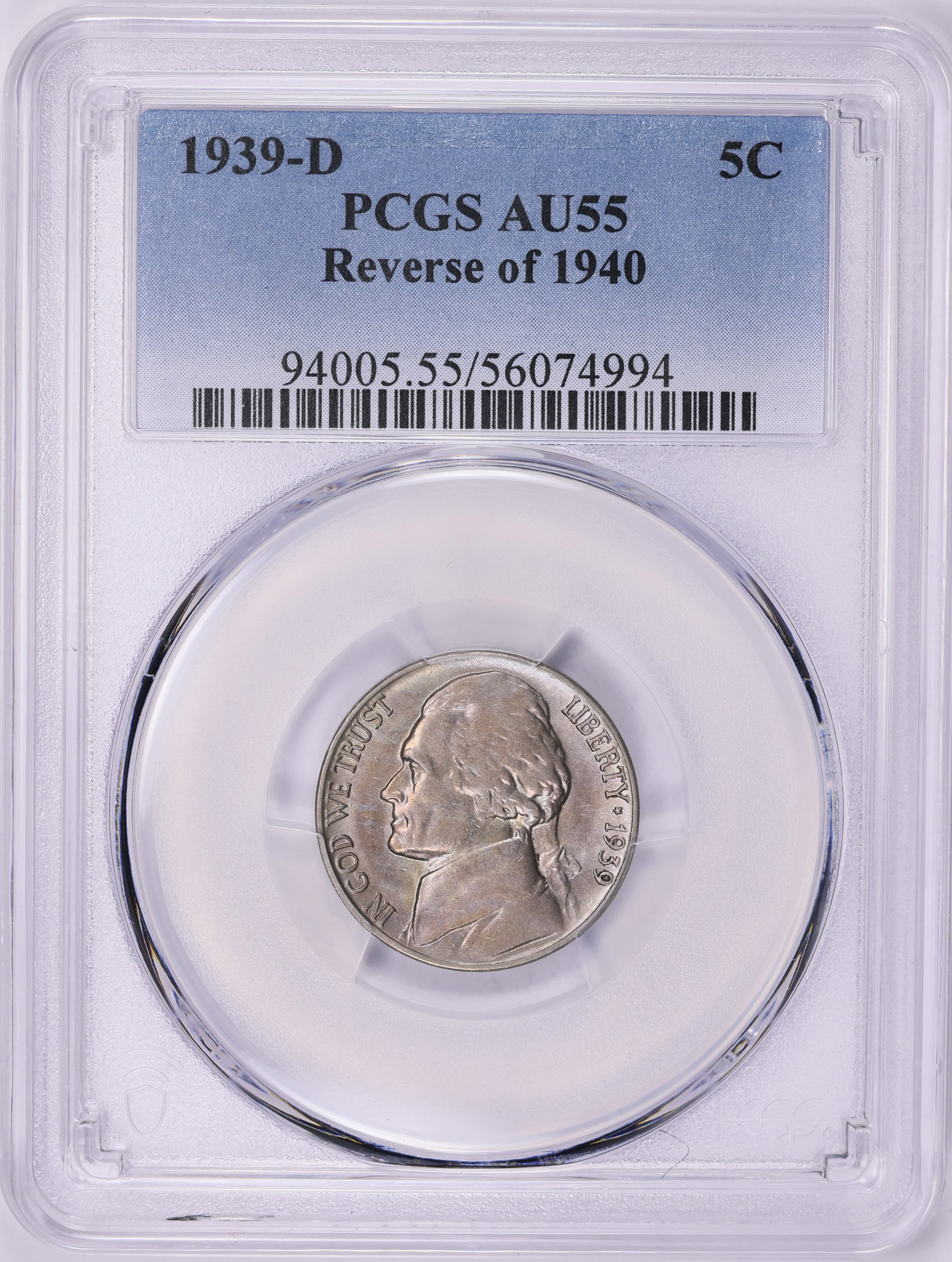 1939-D Jefferson Nickel Reverse of 1940 PCGS AU-55 (Toned) (Item