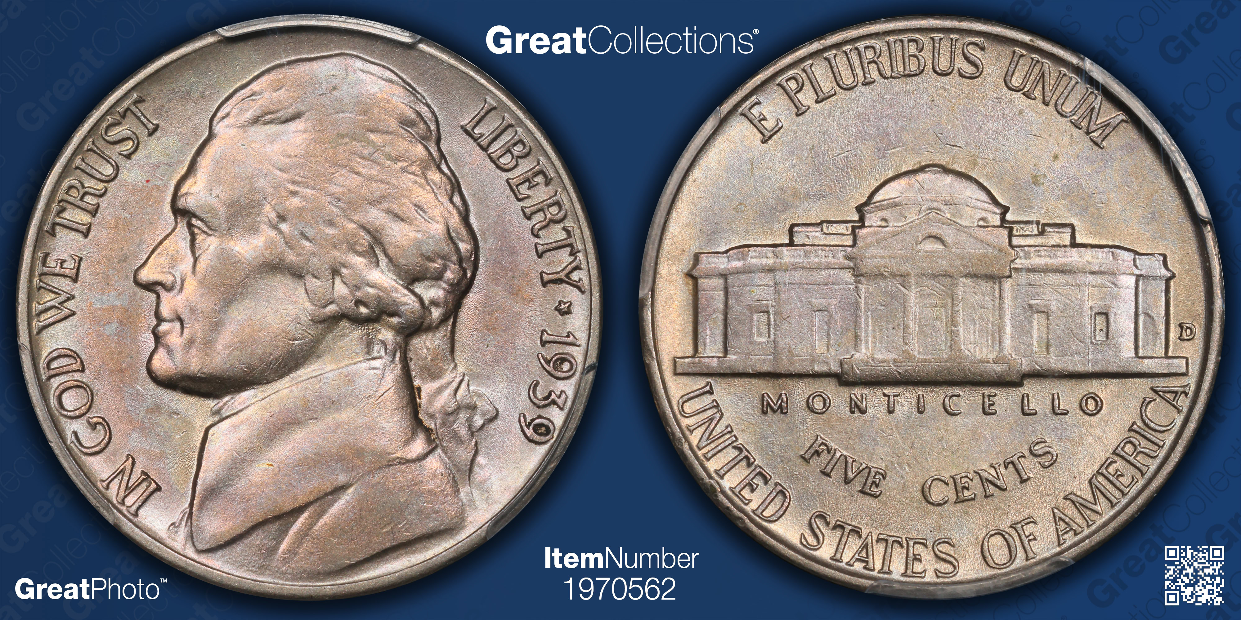 1939-D Jefferson Nickel Reverse of 1940 PCGS AU-55 (Toned) (Item