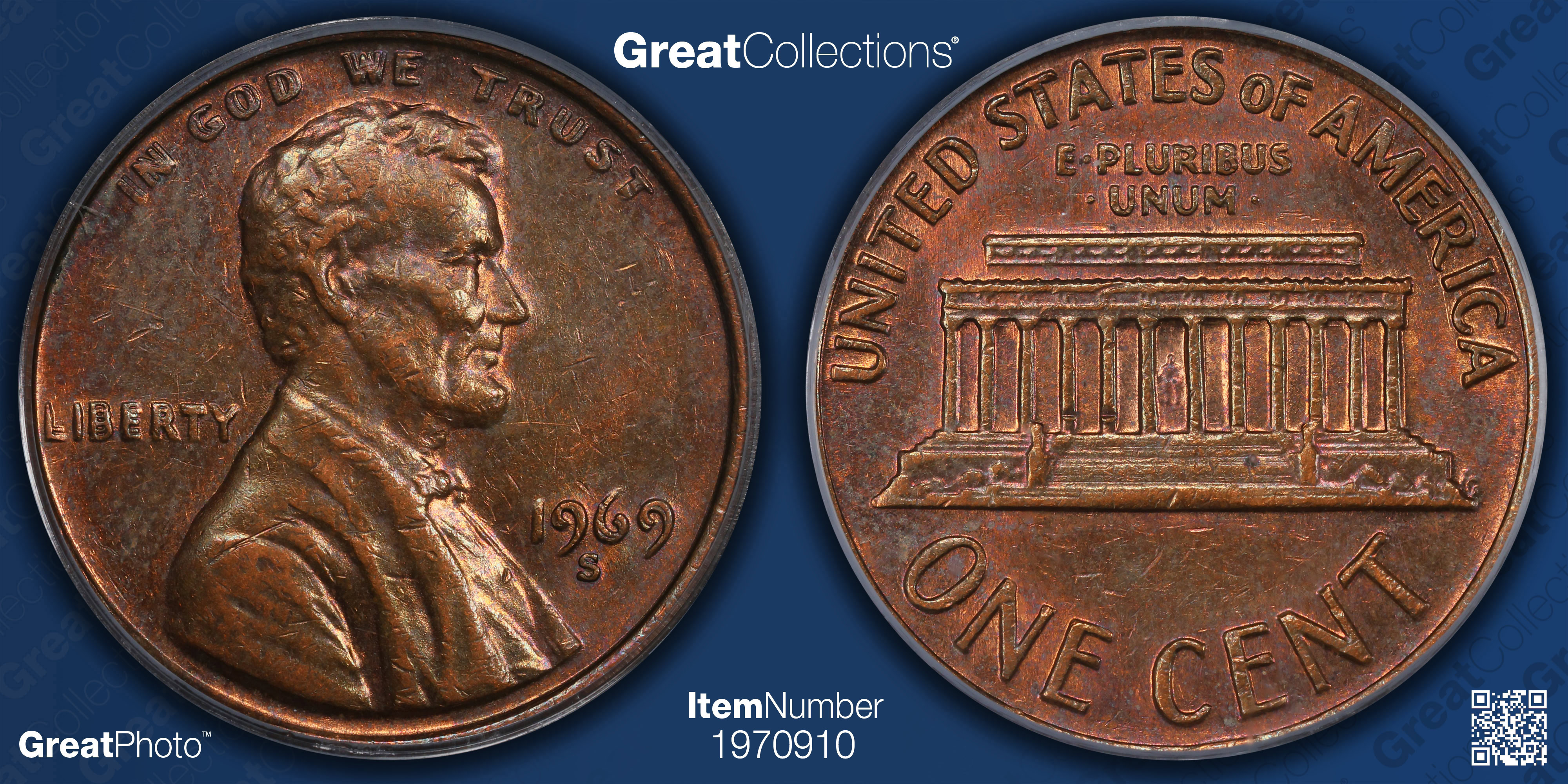 1969-S Lincoln Cent Doubled Die Obverse PCGS AU-53 BN (CAC Green