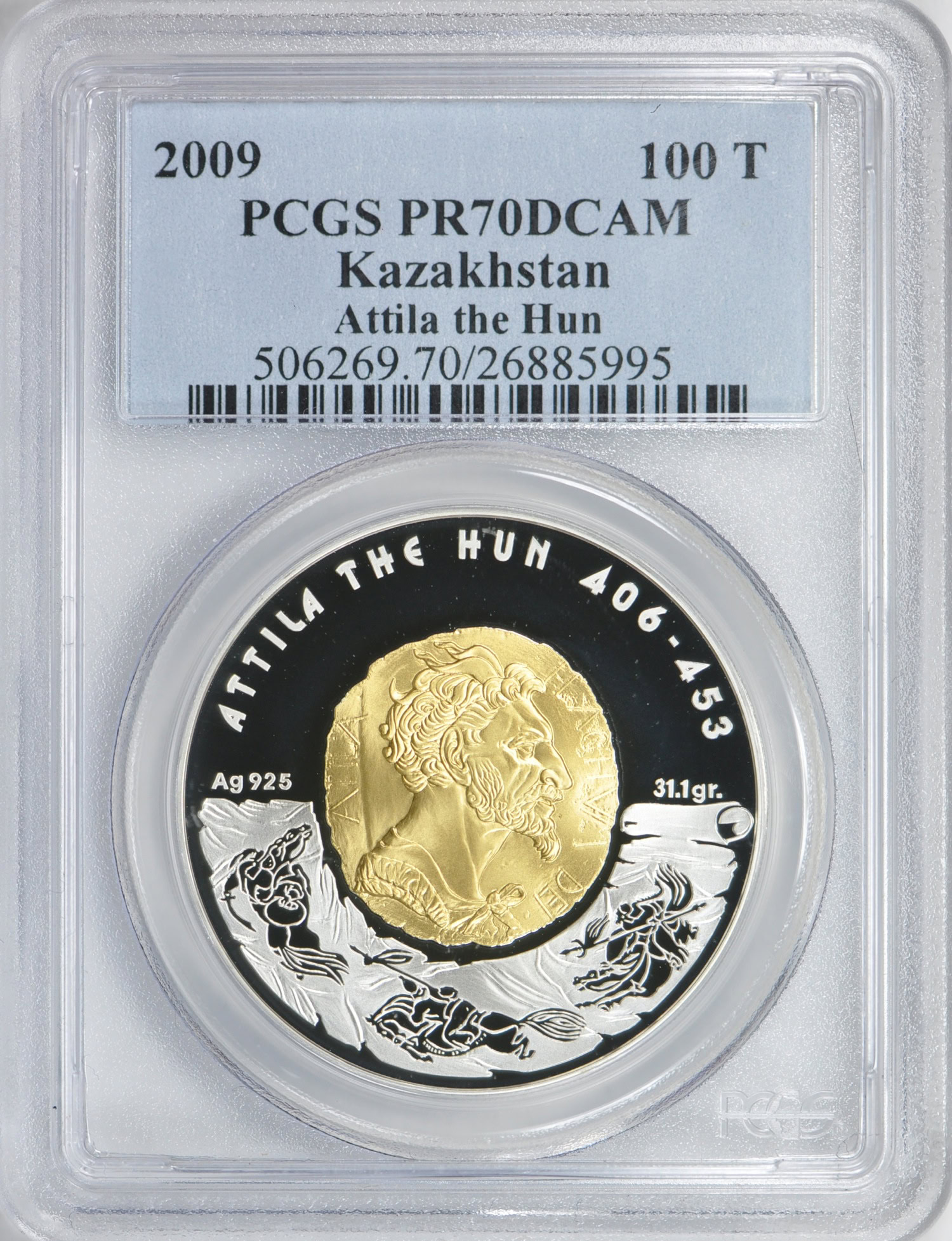 Kazakhstan 2009 Silver 100 Tenge Attila the Hun PCGS Proof-70 DCAM ...