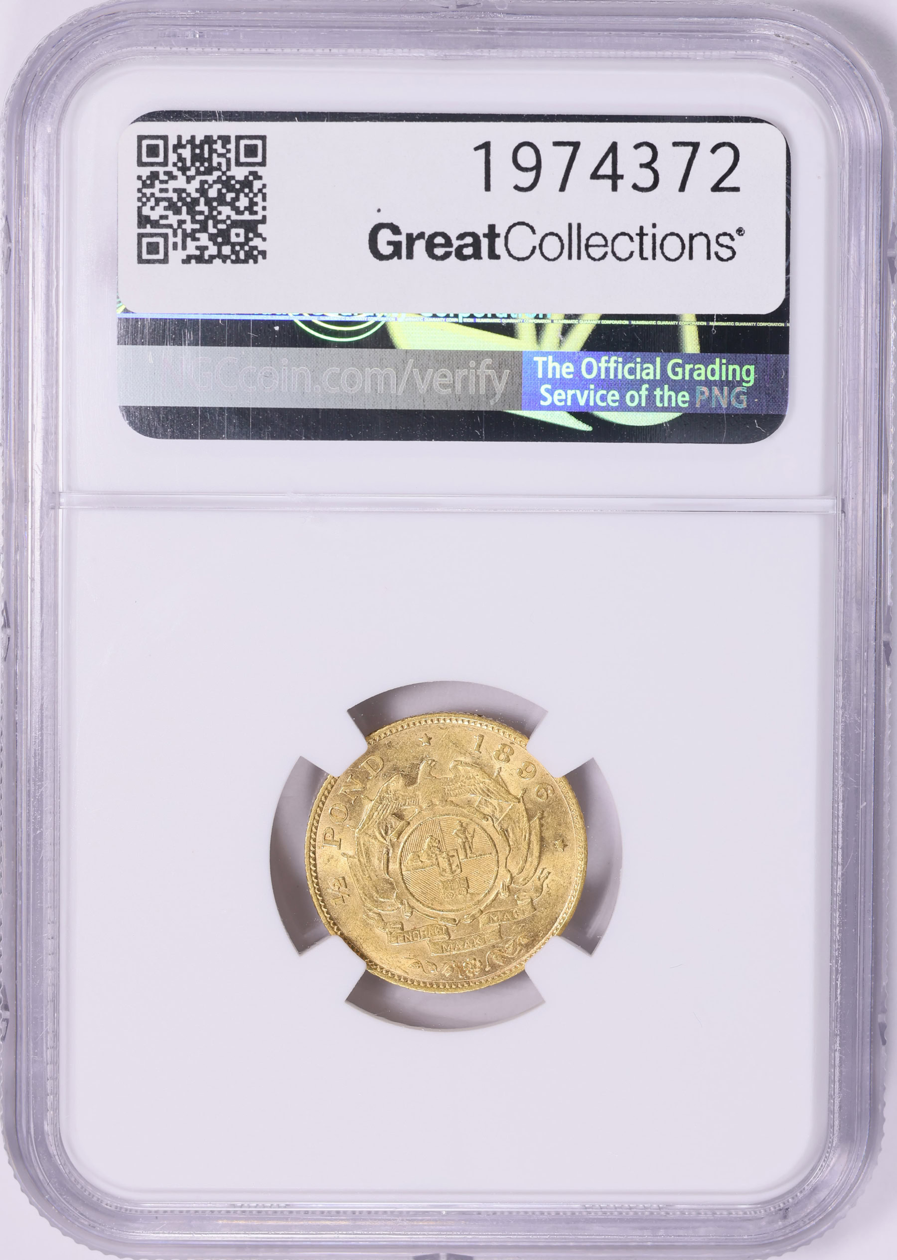 South Africa 1896 Gold 1/2 Pond KM-9.2 NGC AU-58 (AGW = 0.1176 Oz