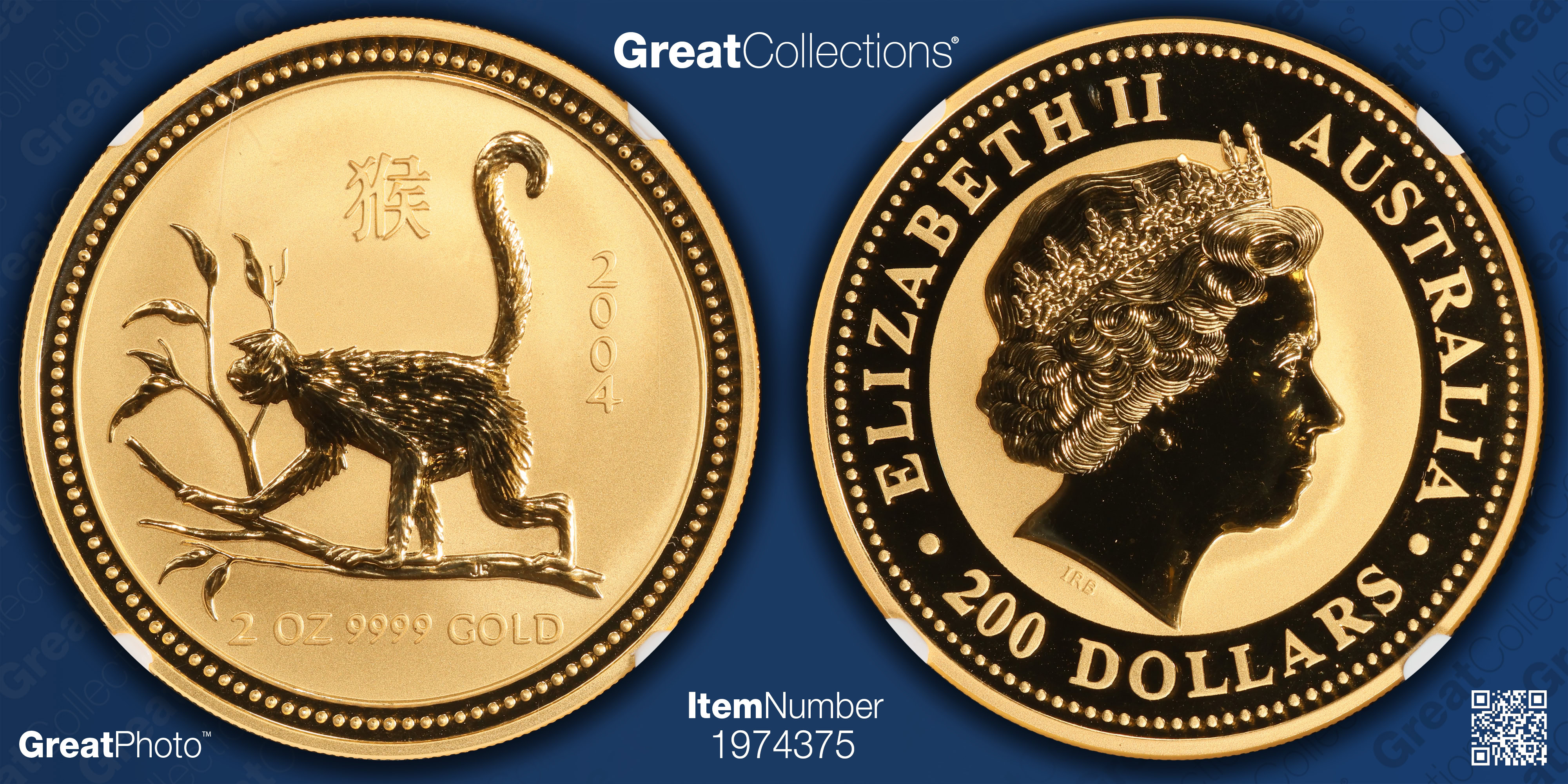 Australia 2004 Gold $200 Monkey KM-717 NGC MS-69 (AGW = 1.9996 Oz