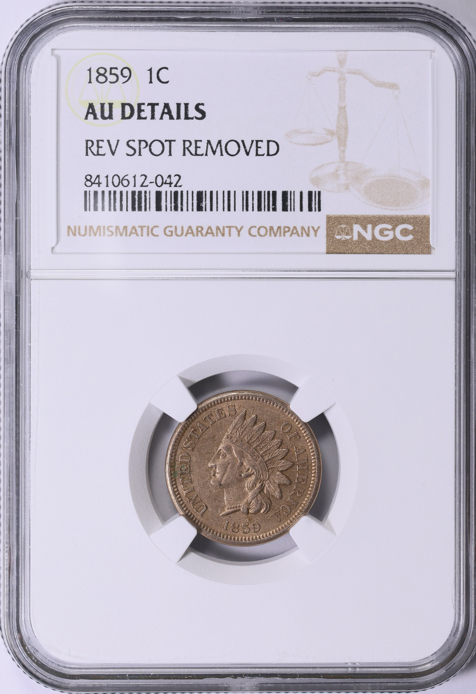 1859 Indian Cent NGC AU Details (Item 1974555) | GreatCollections Coin ...