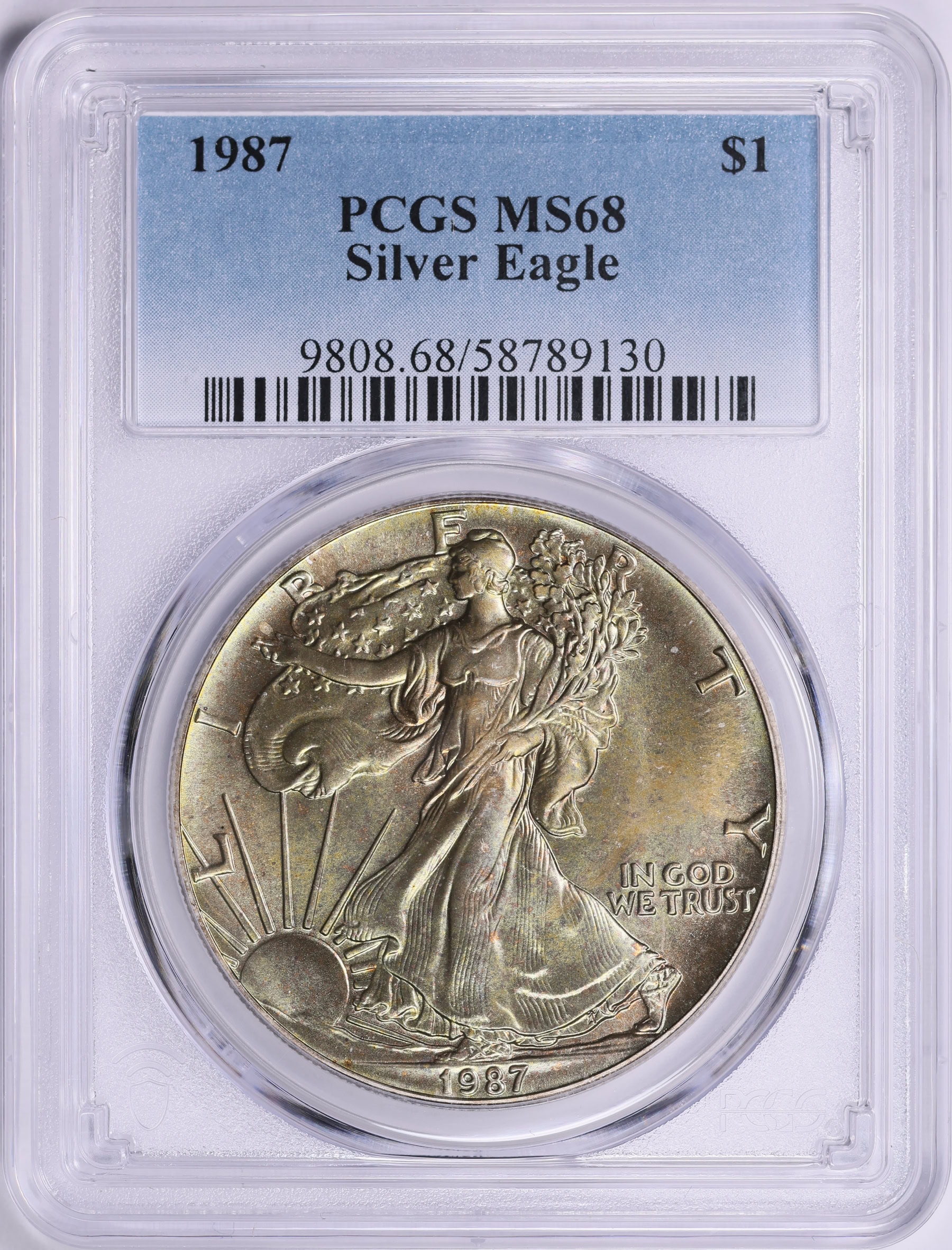 1987 $1 Silver Eagle PCGS MS-68 (Toned) (Item 1974740