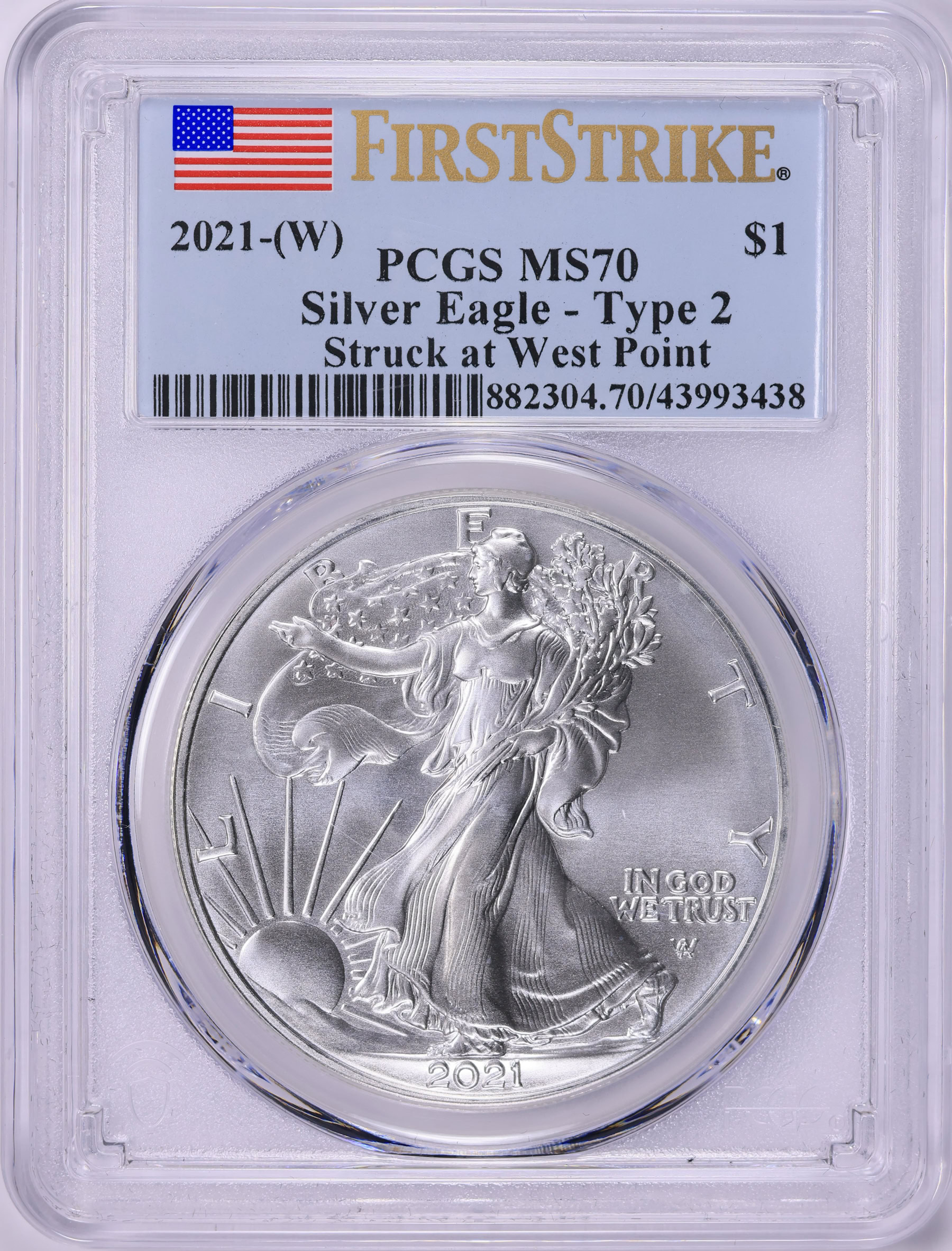 2021-(W) $1 Silver Eagle Struck at West Point Type 2 First Strike