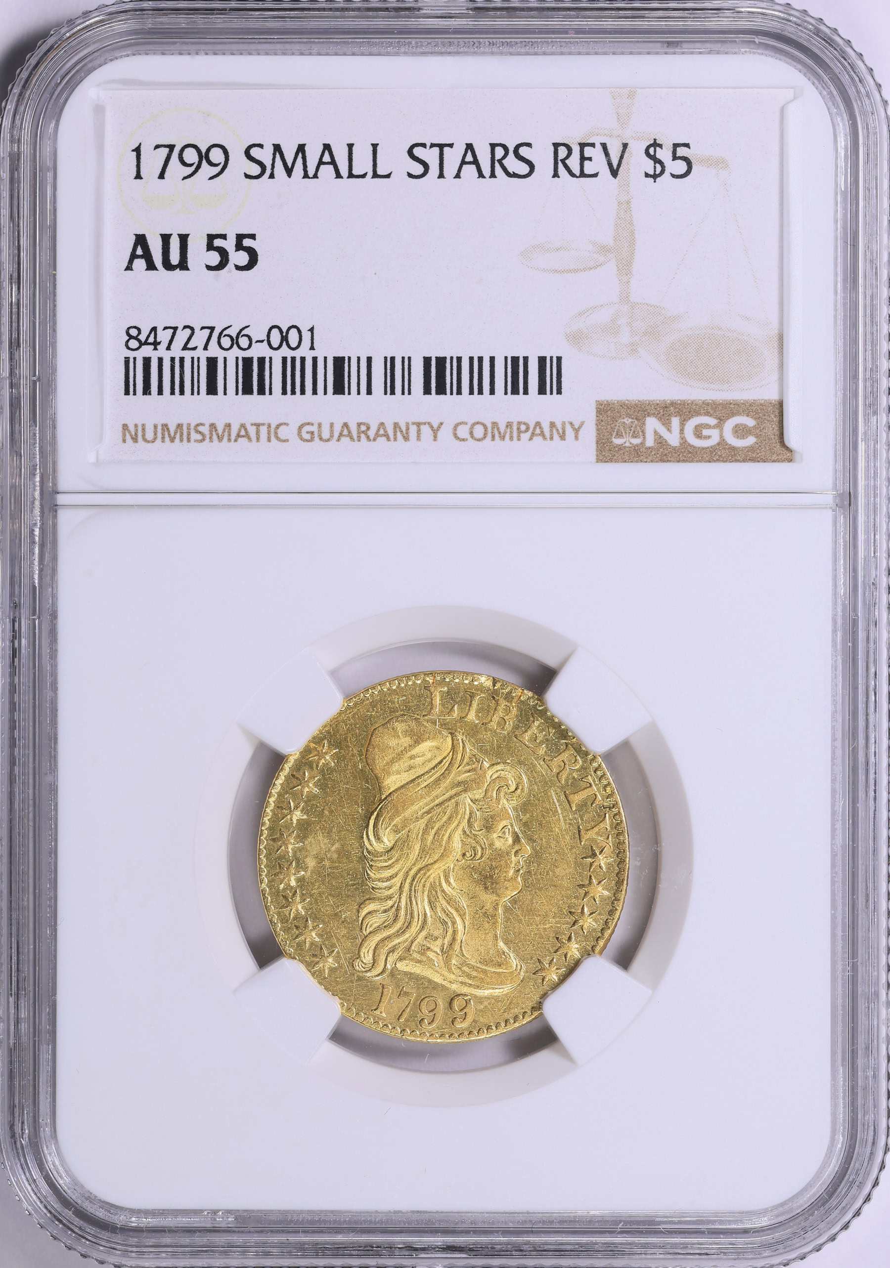 1799 Capped Bust Right Gold Half Eagle Small Stars Reverse NGC AU-55 ...