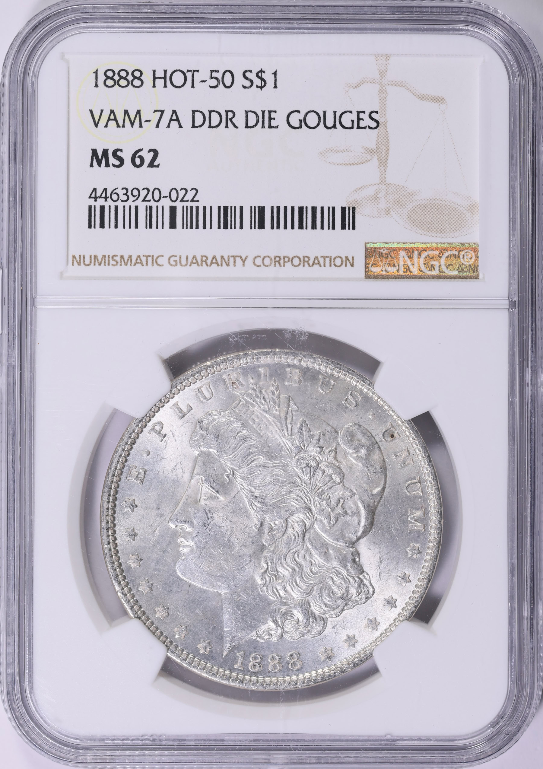 1888 Morgan Silver Dollar DDR Die Gouges VAM-7A *Hot 50* NGC MS-62