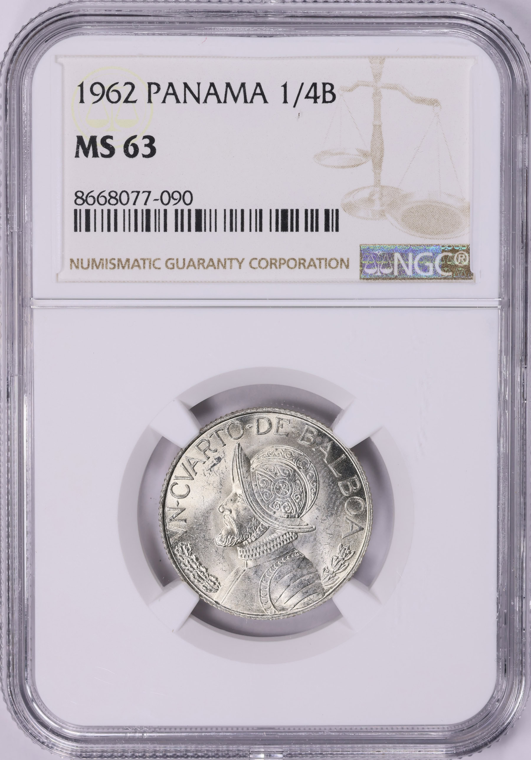 ☆日終 【NGC MS63】1953 パナマ Balboa銀貨 共和国記念日 未使用