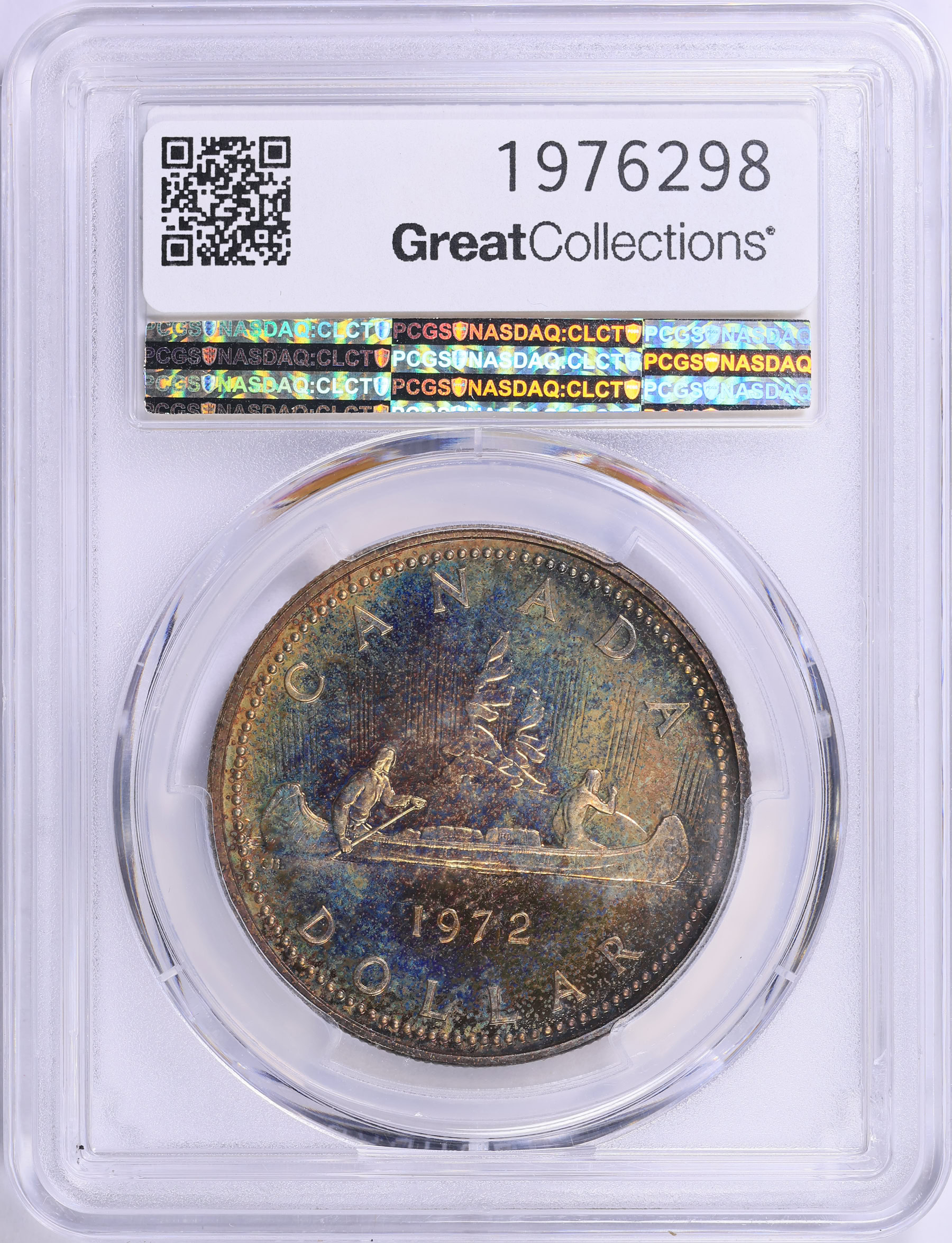 Canada 1972 Silver Dollar Voyageur KM-76.1 PCGS SP-68 (Toned