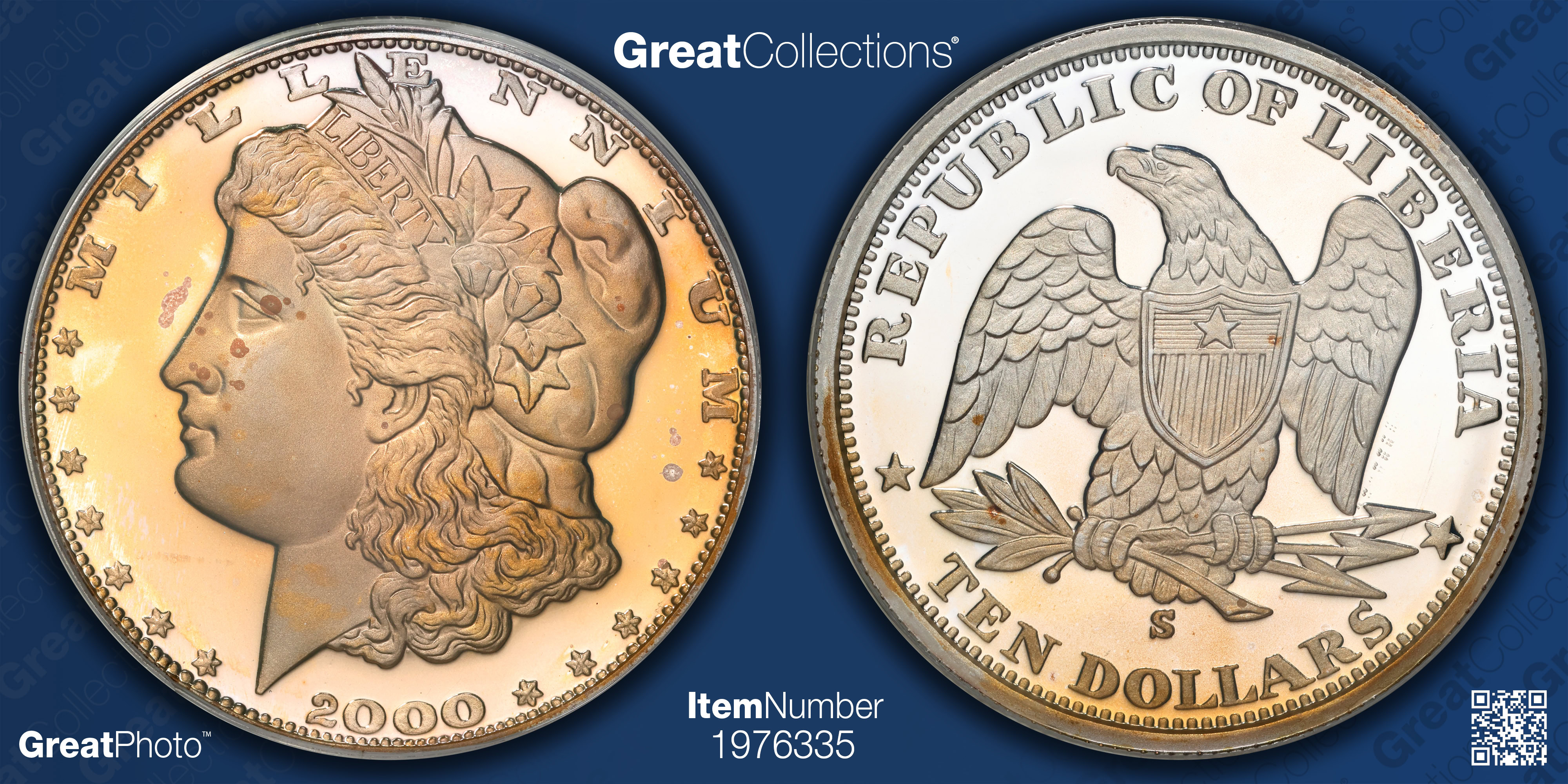 Liberia 2000 Silver $10 Millennium PCGS Proof-69 (Toned) (Item