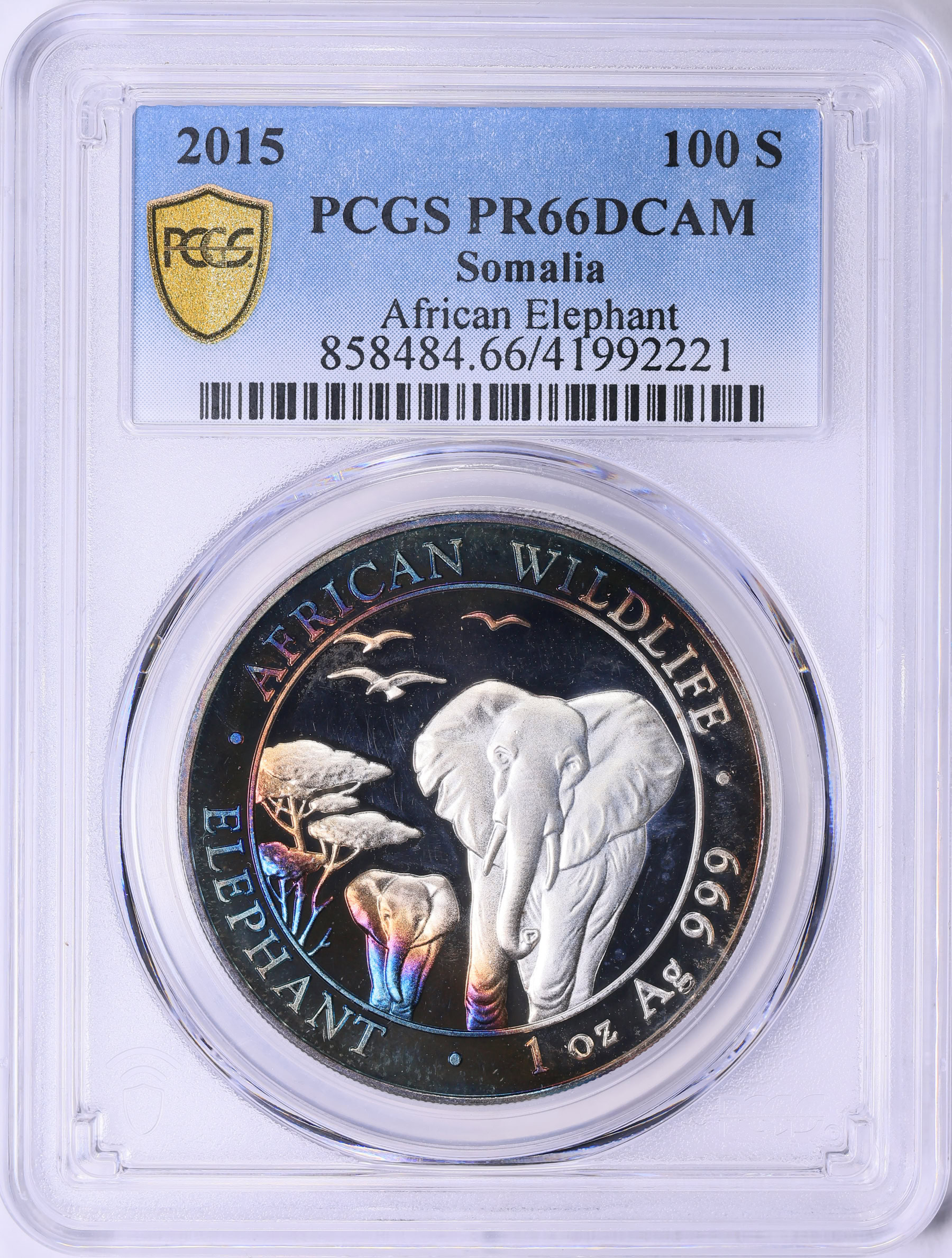 Somalia 2015 Silver 100 Shillings African Elephant KM-255 PCGS
