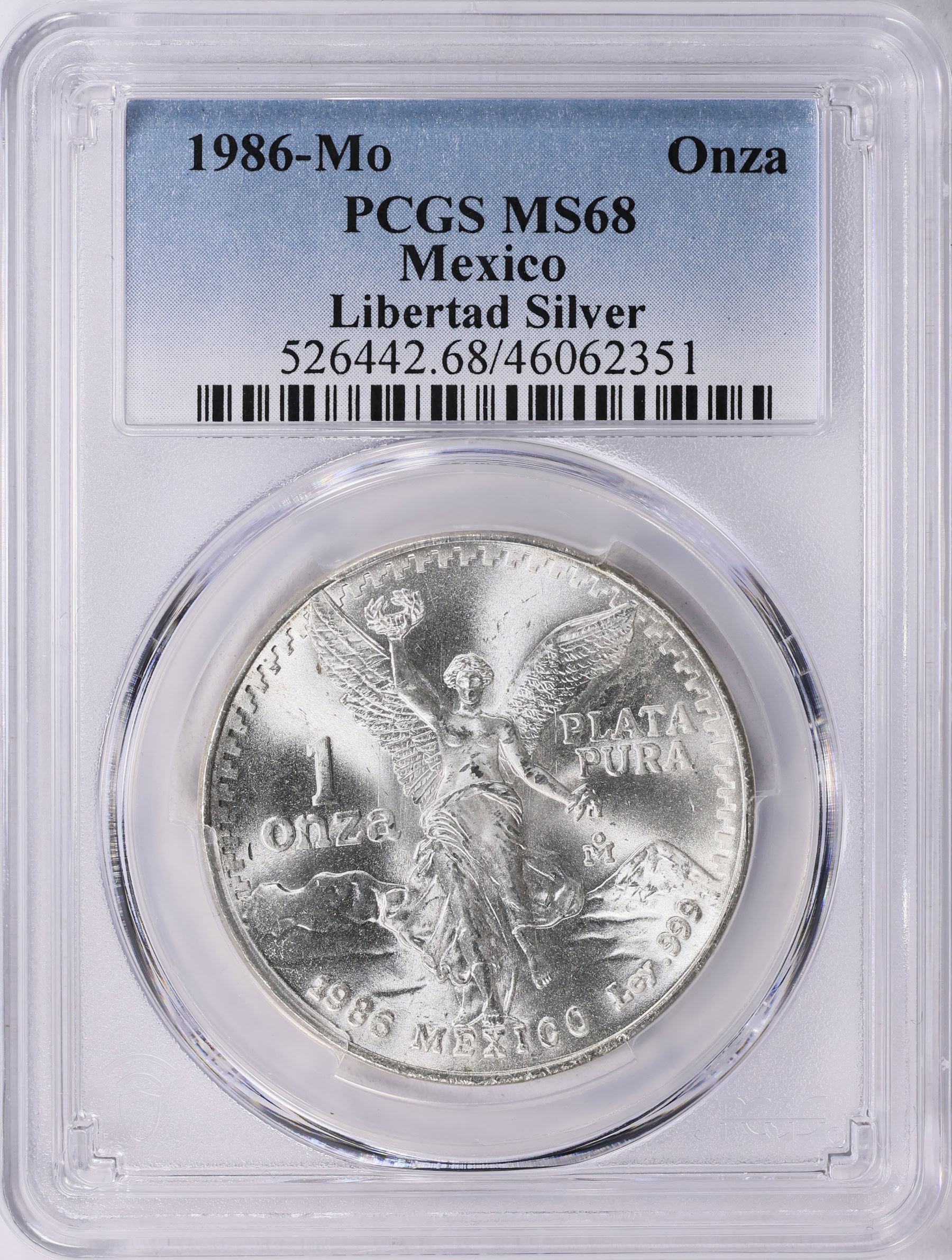 Mexico 1986-Mo Silver Onza Libertad KM-494.1 PCGS MS-68 (ASW