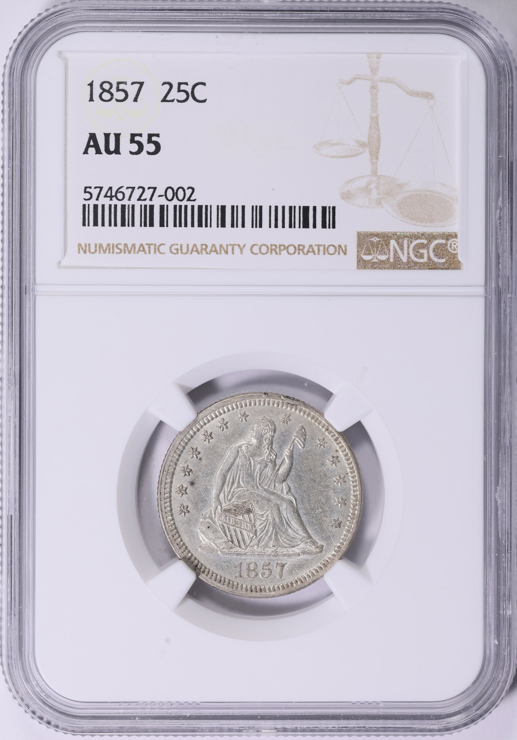 liberty　1002 1857 Seated Liberty Quarter NGC AU-55 (Item 1977232