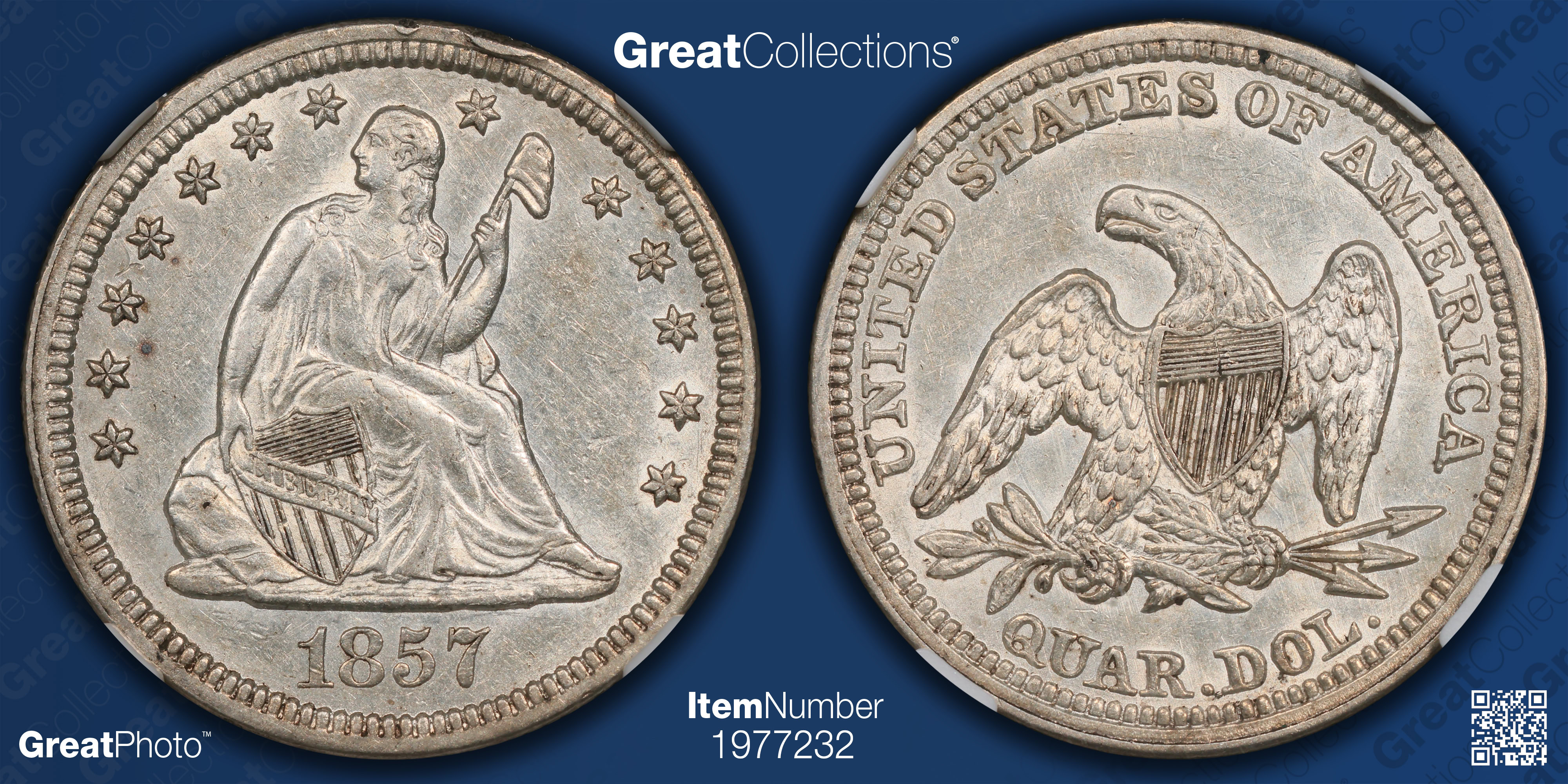 1857 Seated Liberty Quarter NGC AU-55 (Item 1977232