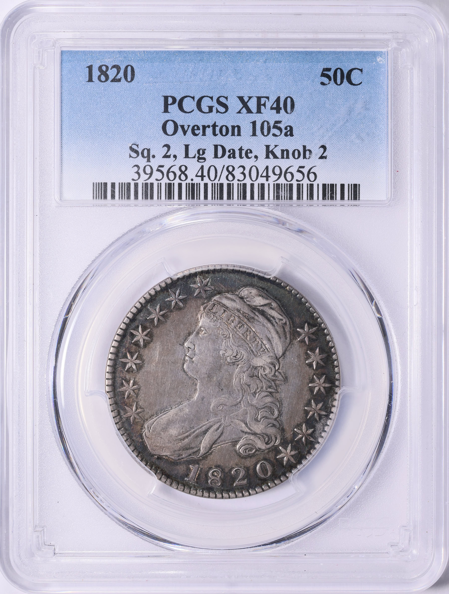 1820 Capped Bust Half Dollar Square 2, Large Date, Knob