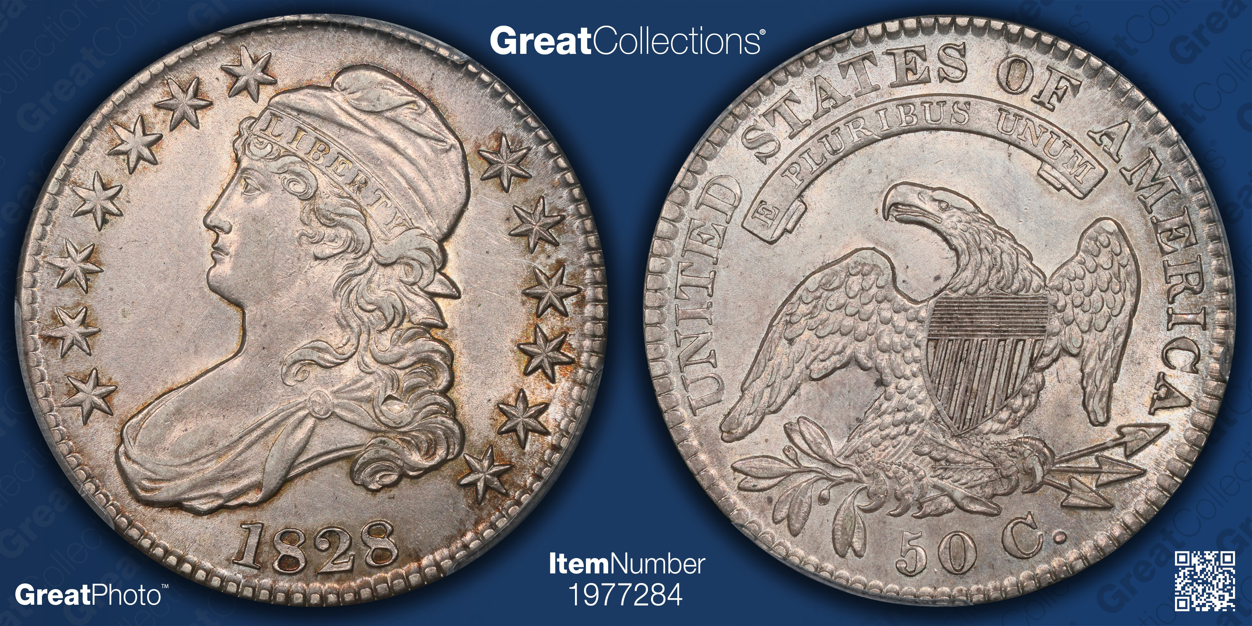 1828 Capped Bust Half Dollar Square Base 2, Small 8s, Small Letters ...