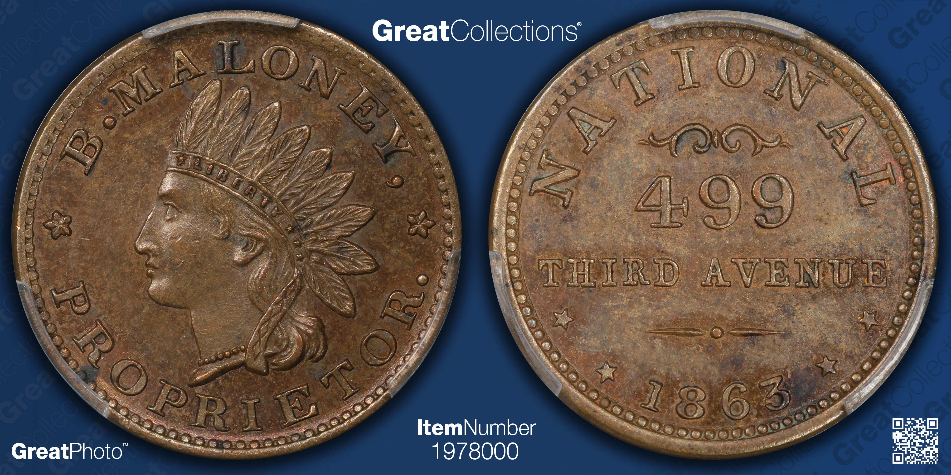 1863 Store Card B. Maloney F-630AU-1a PCGS MS-62 BN | PCGS Cert ...