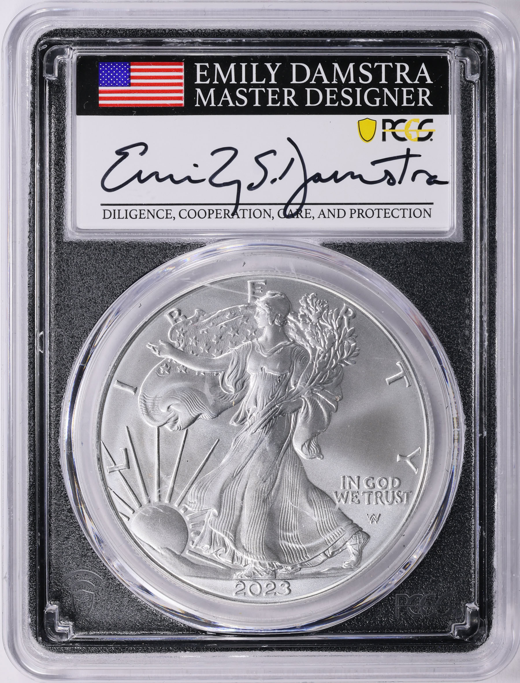 2023 $1 Silver Eagle First Day of Issue PCGS MS-70 (Emily Damstra