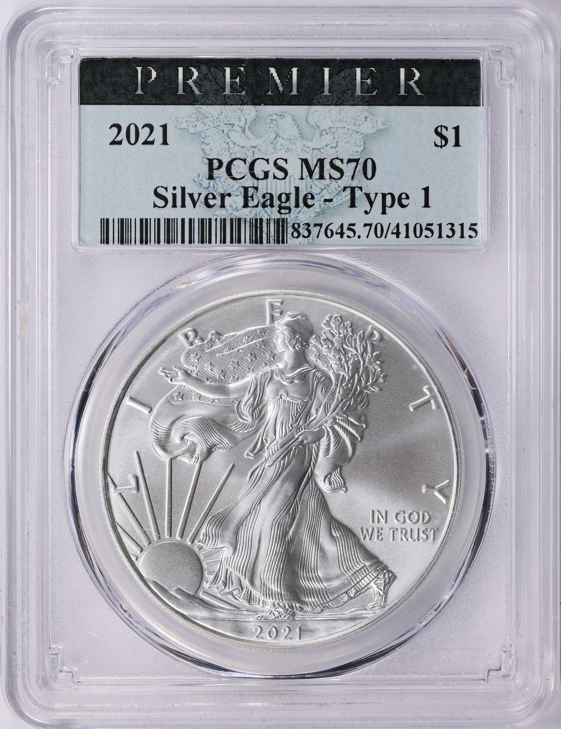2021 $1 Silver Eagle Type 1 PCGS MS-70 (Premier Label) (Item