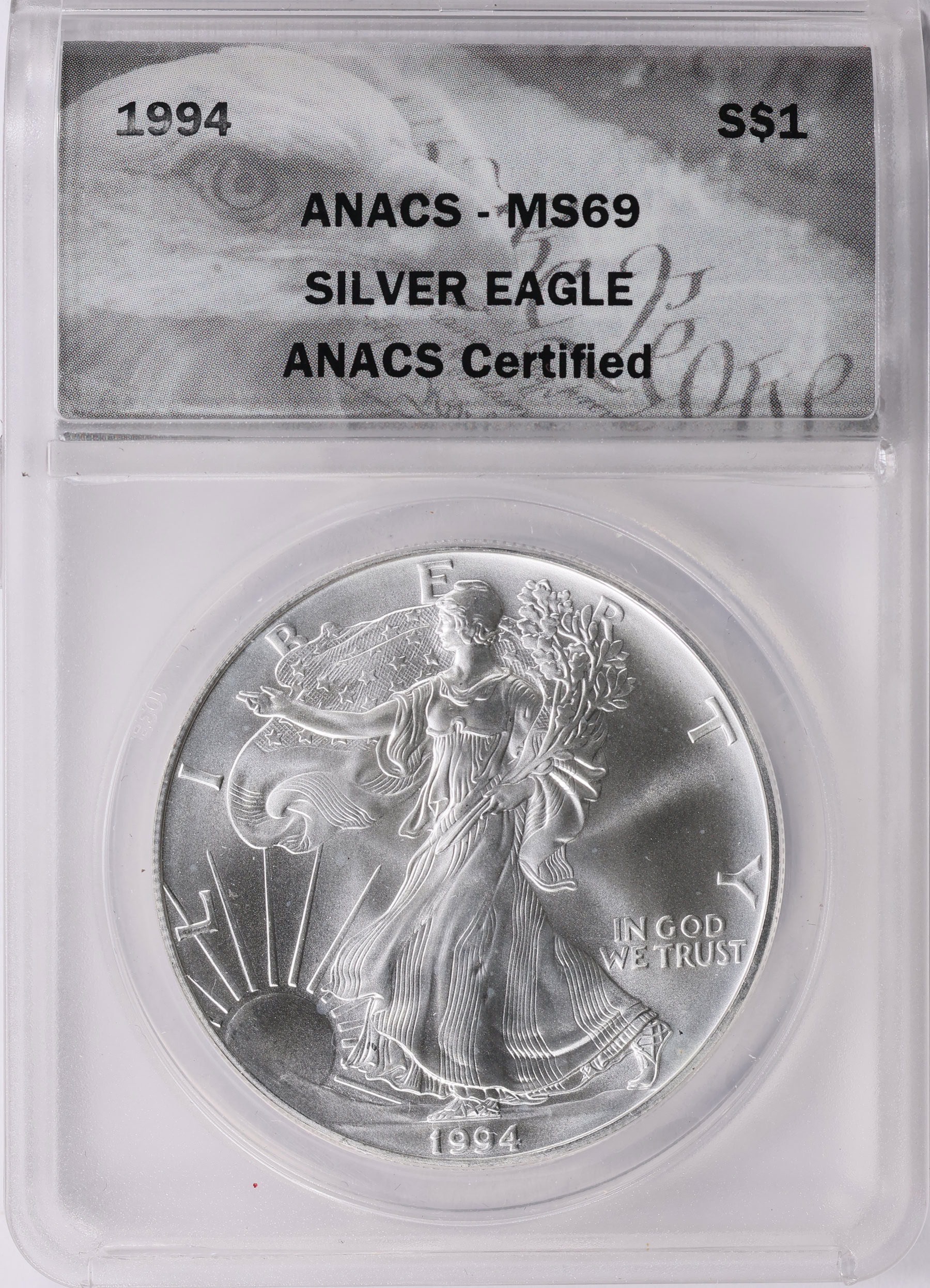 1994 $1 Silver Eagle ANACS MS-69 (Item 1979775) | GreatCollections