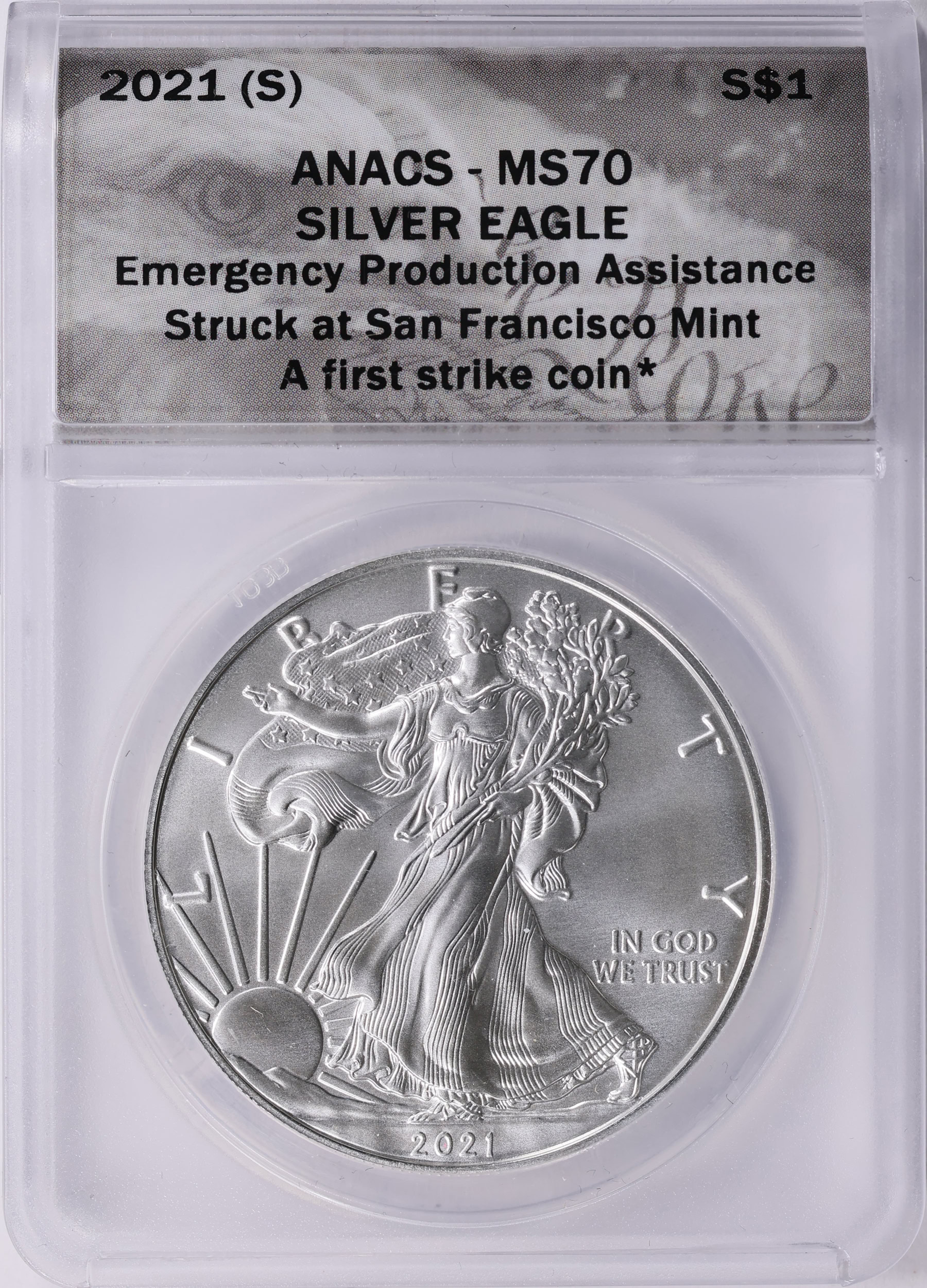 2021-(S) $1 Silver Eagle Struck at San Francisco Emergency