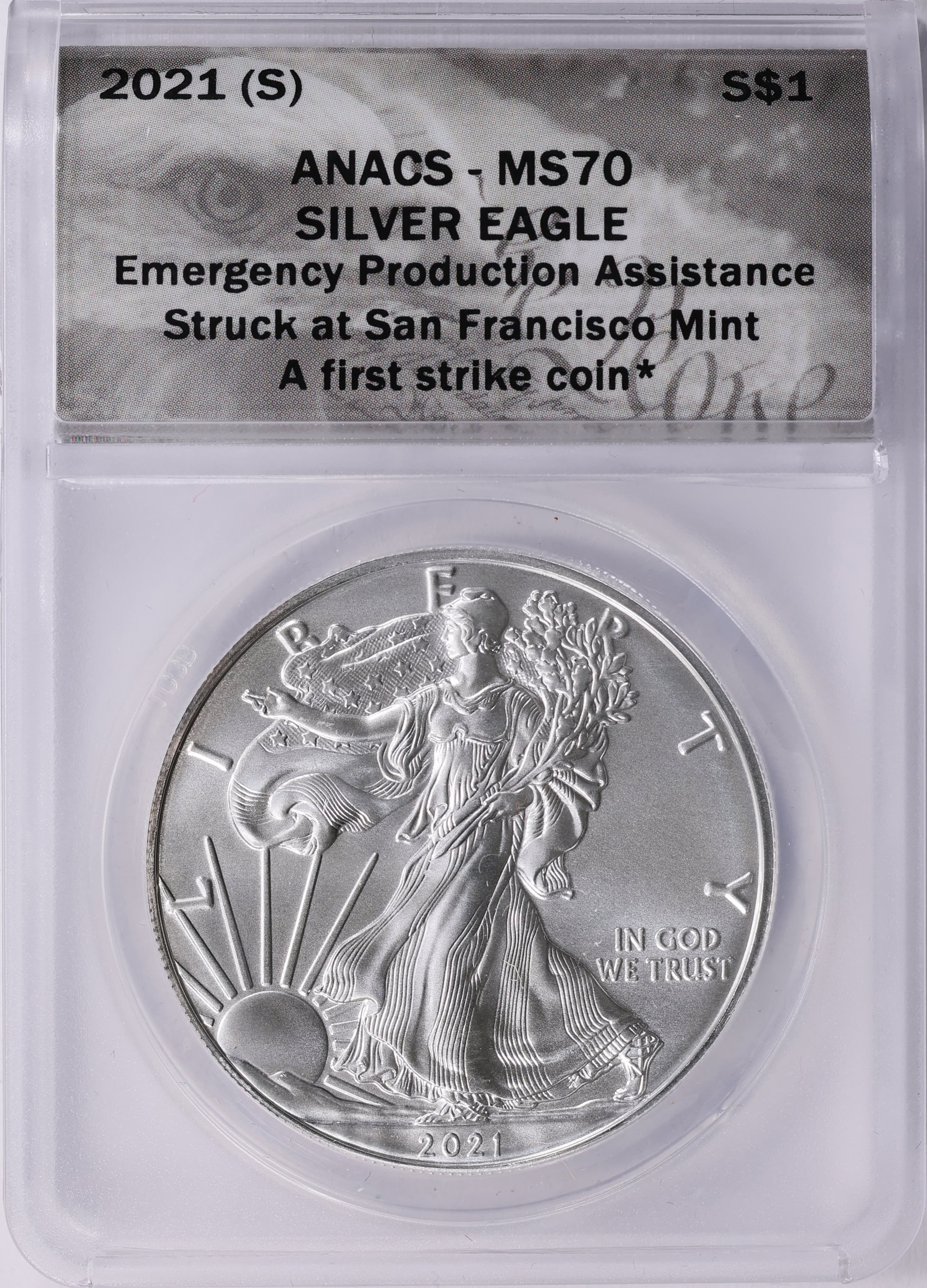 2021-(S) $1 Silver Eagle Struck at San Francisco Emergency