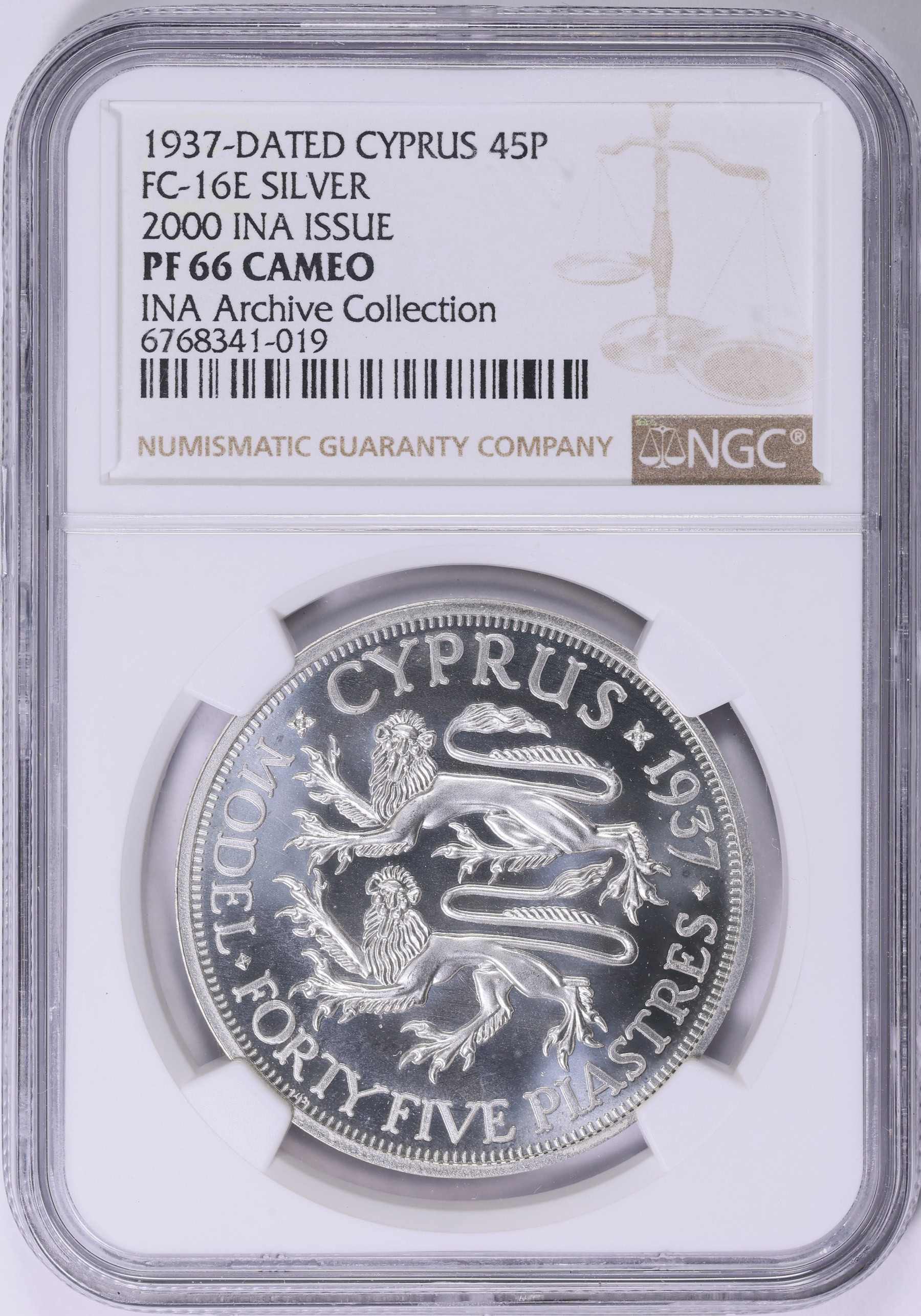 Cyprus 1937 (2000) Silver 45 Piastres Edward VIII Fantasy KM-XM15
