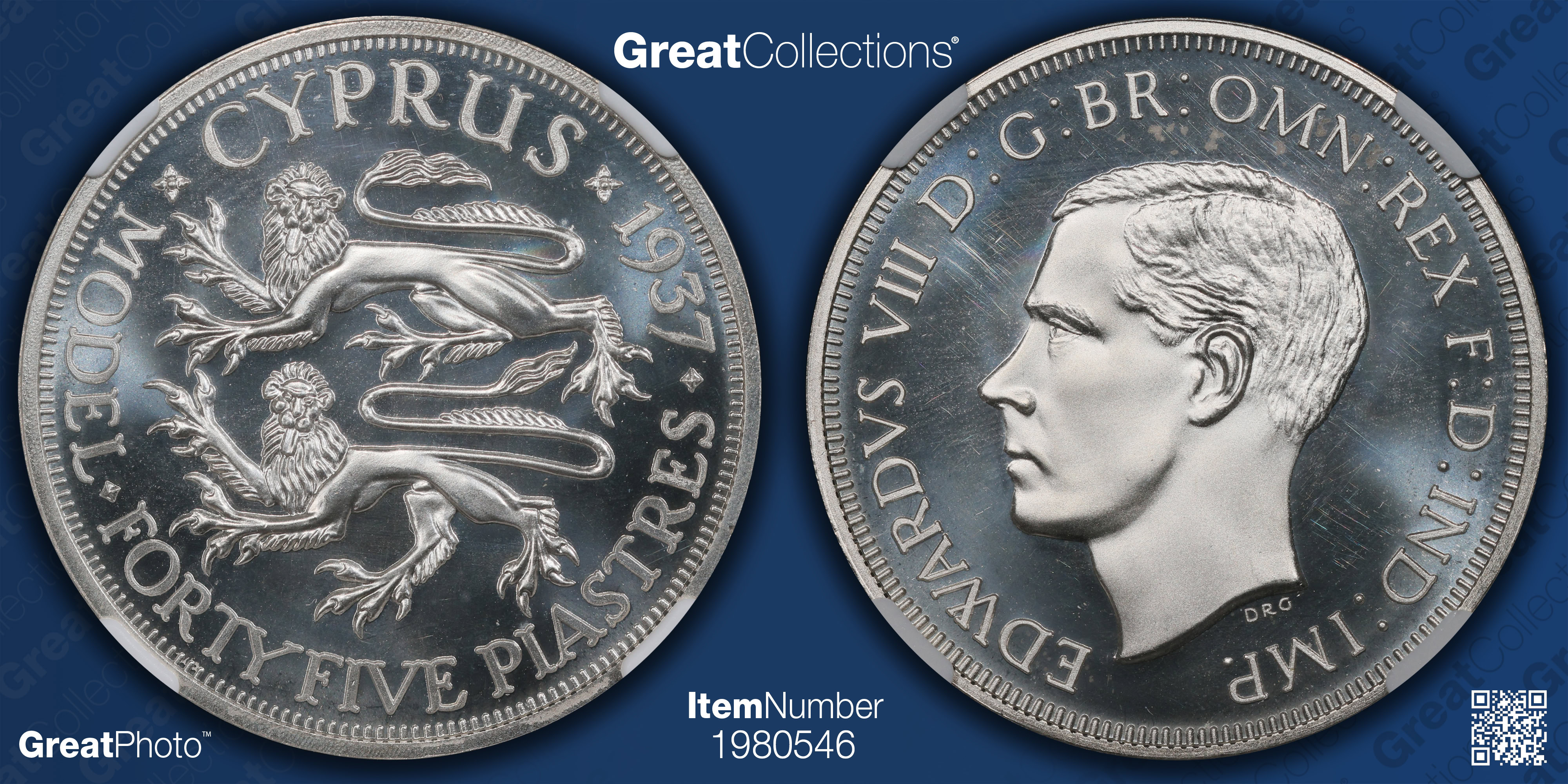 Cyprus 1937 (2000) Silver 45 Piastres Edward VIII Fantasy KM-XM15