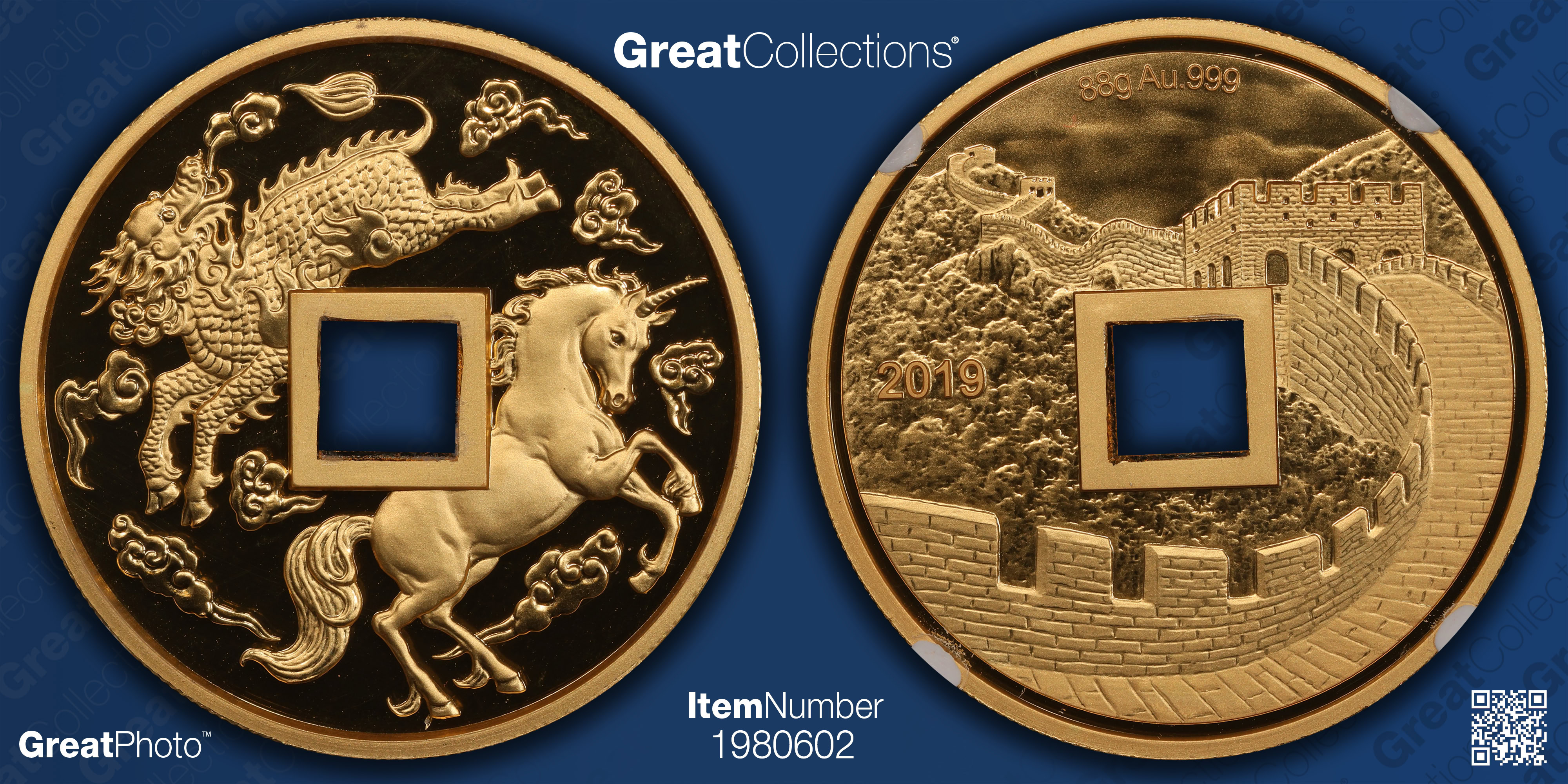 China 2019 Gold 88gms Unicorn Vault Protector Official Mint Medal