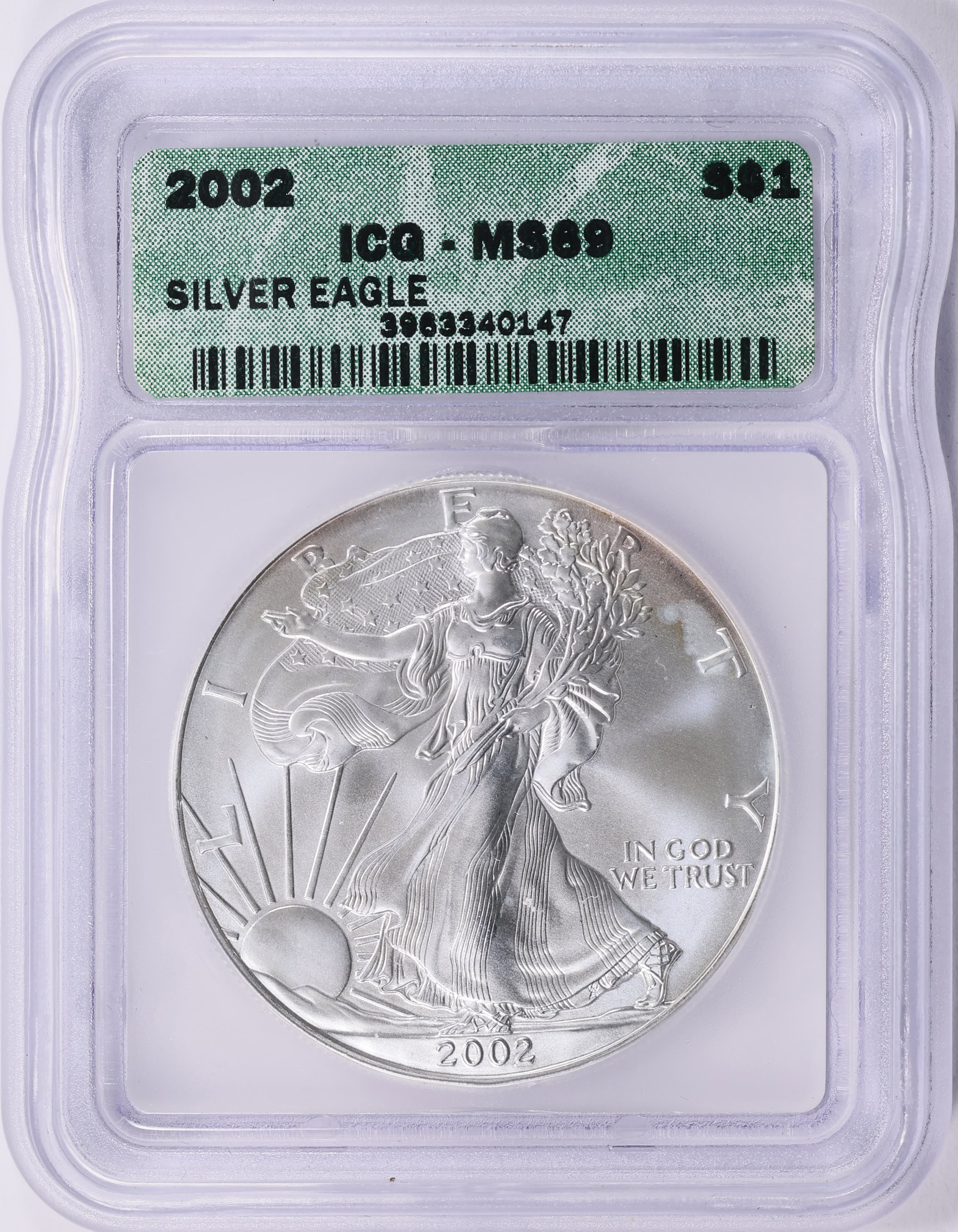 2002 $1 Silver Eagle ICG MS-69 (Item 1981926) | GreatCollections