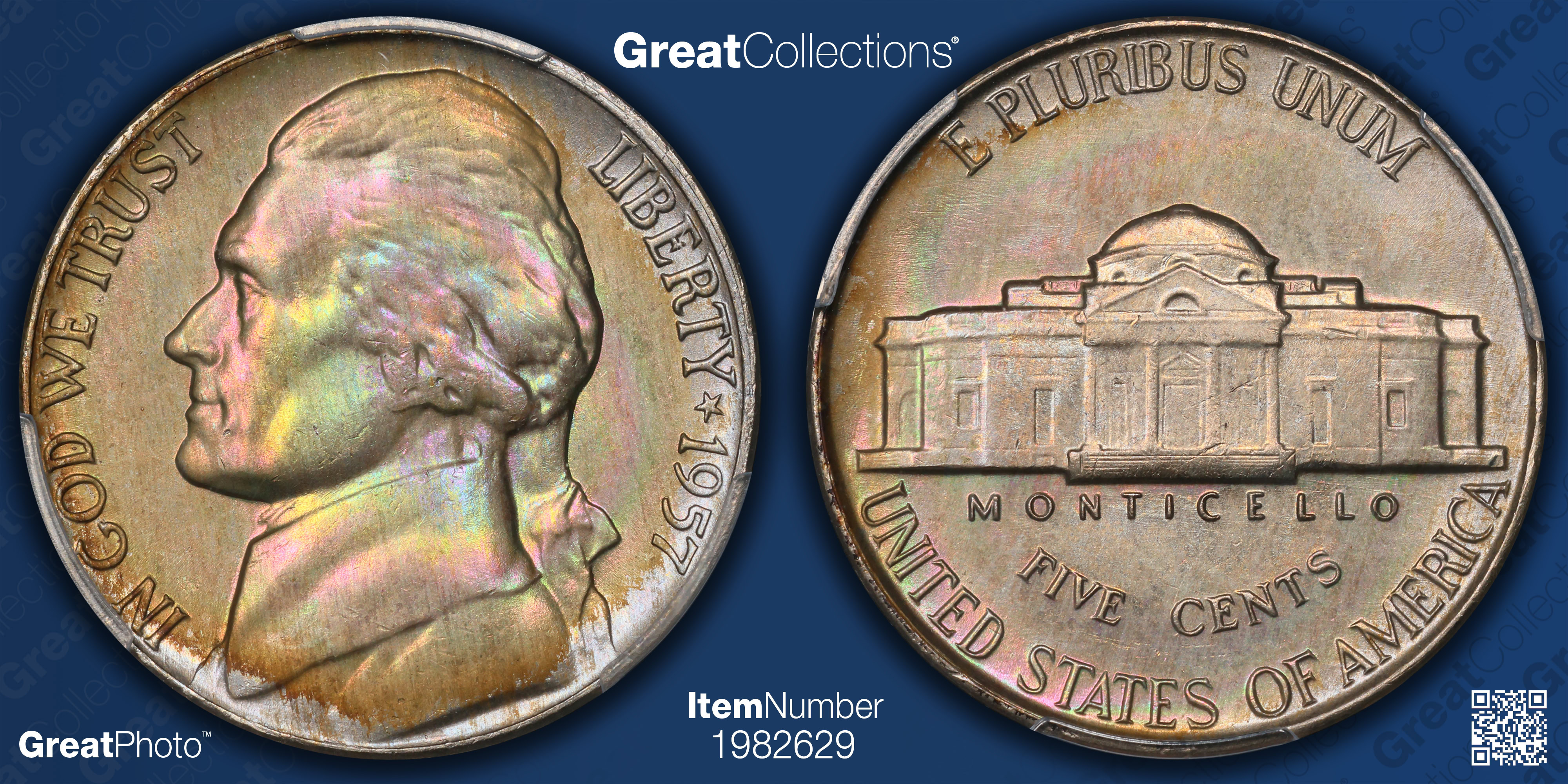 1957 Jefferson Nickel PCGS MS-66 (Toned) (Item 1982629