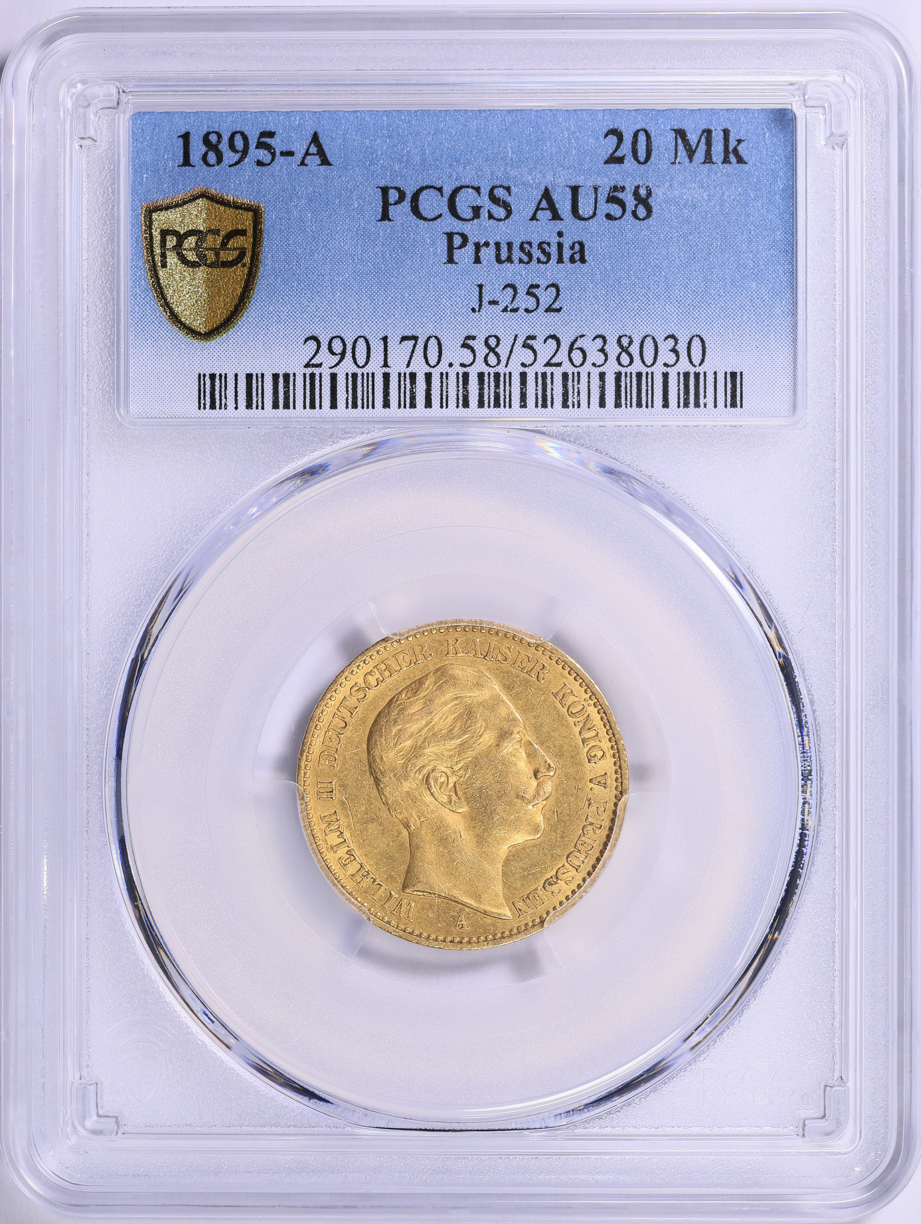 Germany - Prussia 1895-A Gold 20 Marks KM-521 PCGS AU-58 (AGW