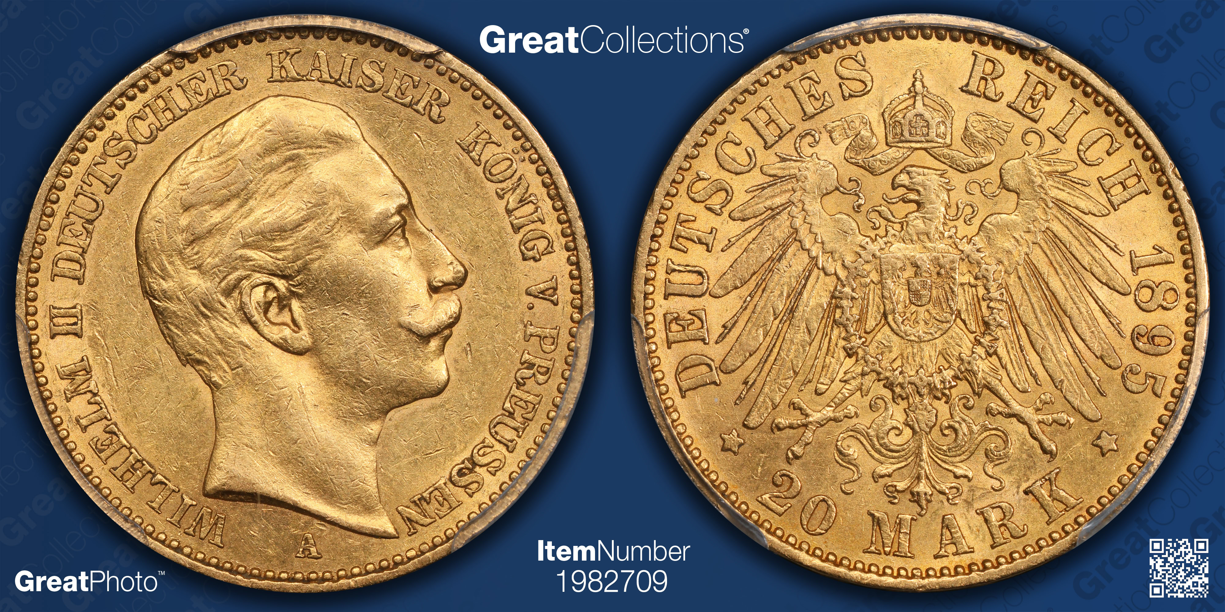 Germany - Prussia 1895-A Gold 20 Marks KM-521 PCGS AU-58 (AGW