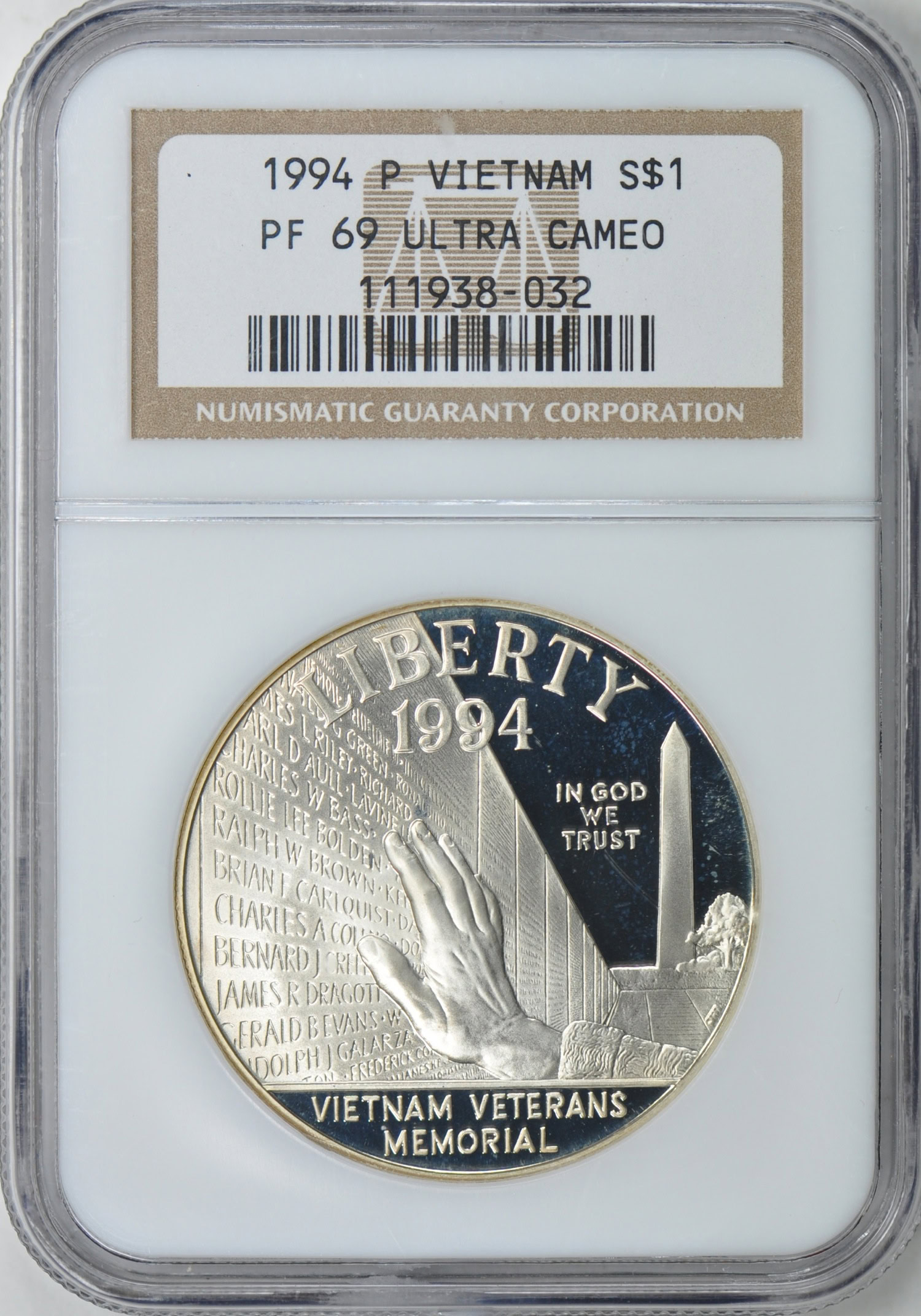 21BEYOND THE STREETSライアントラヴィスクリスチャン限定100 1994-P Vietnam Veterans Memorial Silver Dollar NGC Proof-69 UC