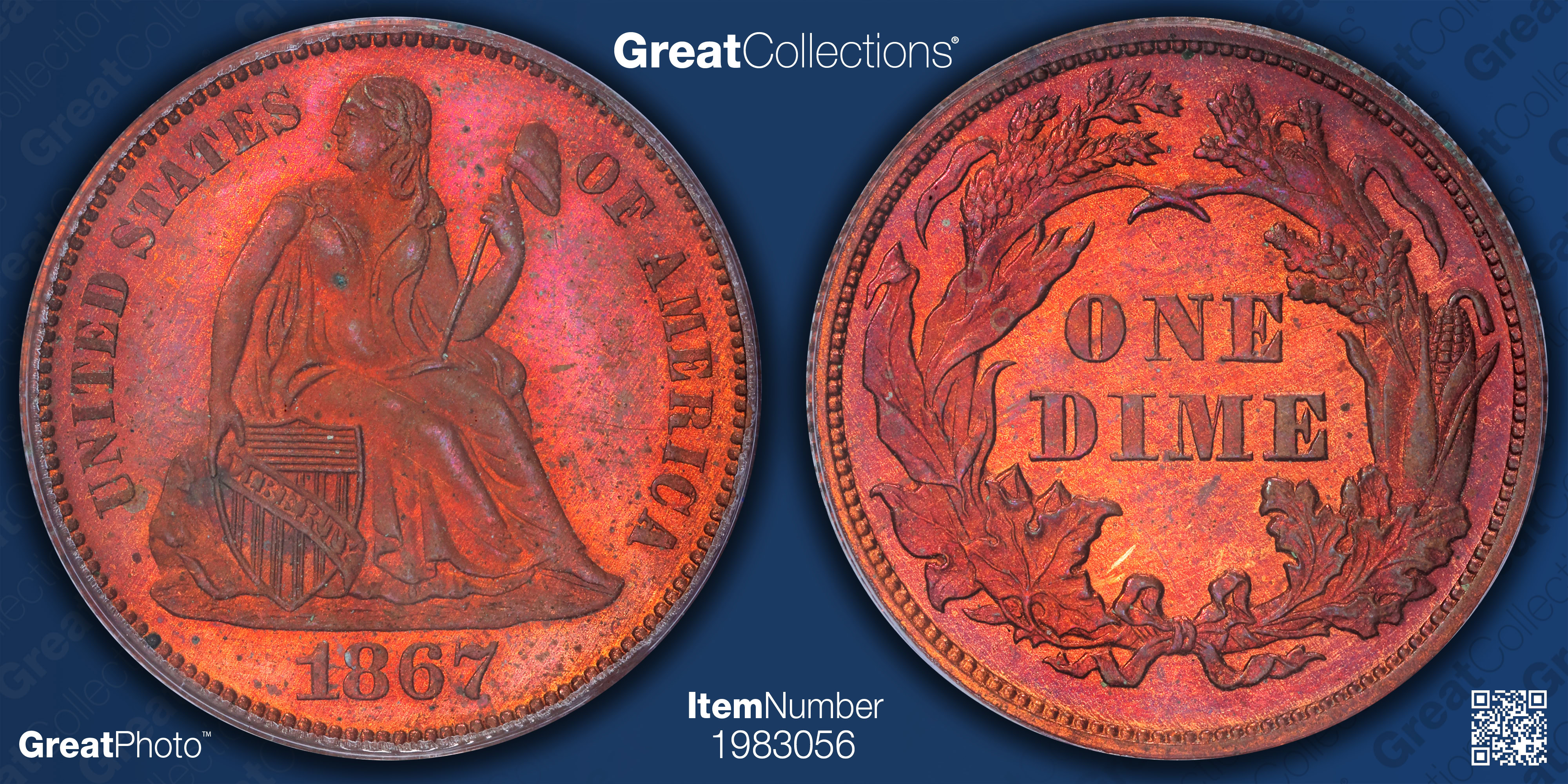 Pattern 1867 10c J-587 PCGS Proof-66 RB (Toned) (Item 1983056 ...
