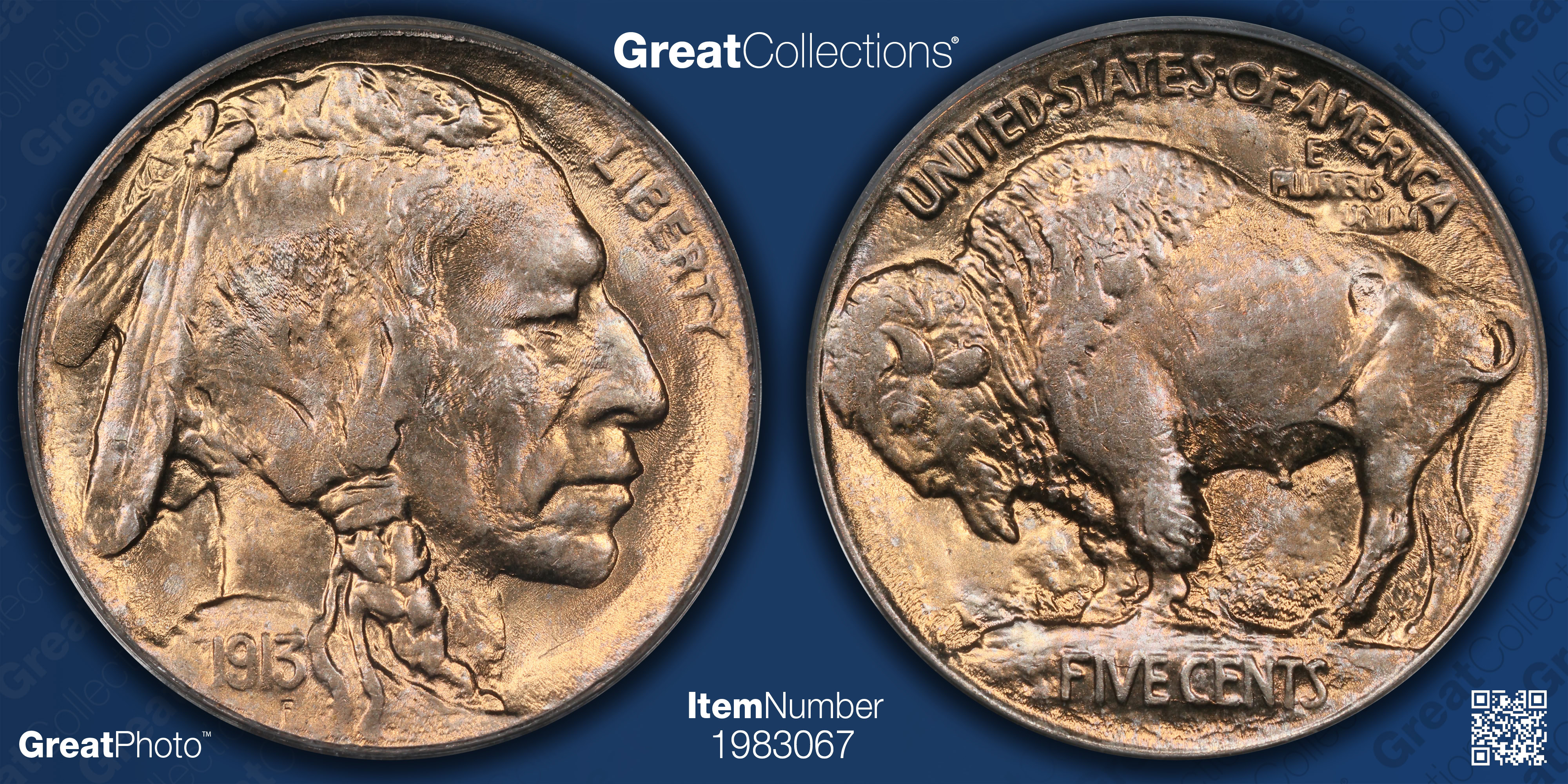 1913 Buffalo Nickel Type 1 PCGS MS-66 (CAC Green) (Toned) (Item 1983067 ...