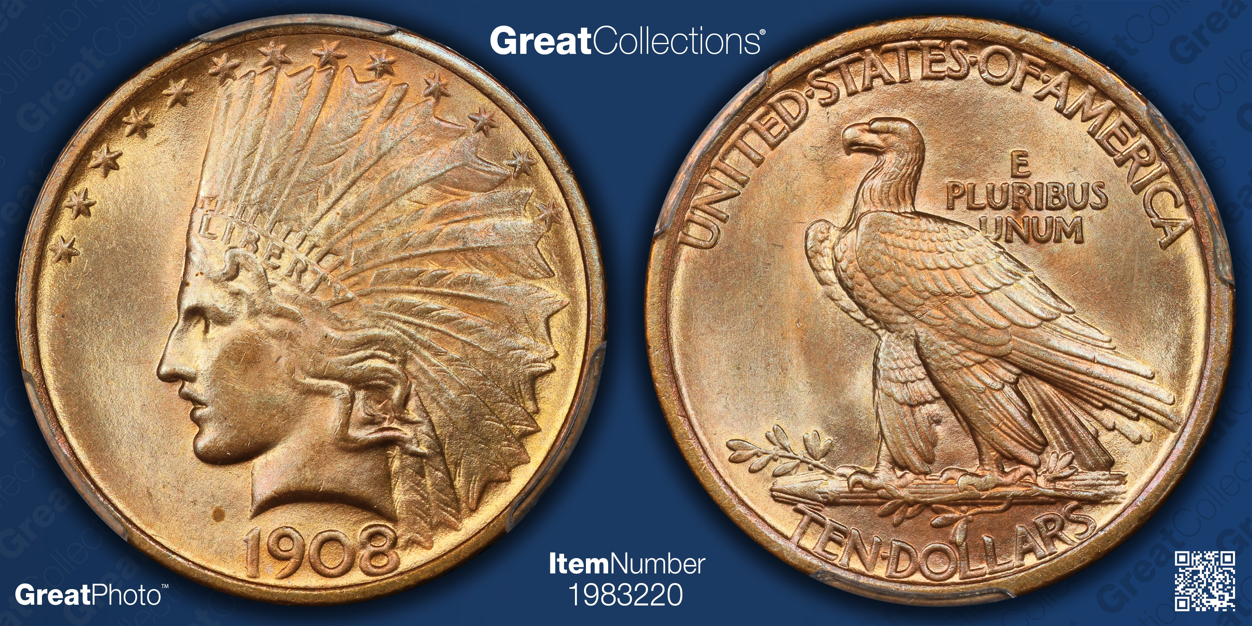 1908 Indian Gold Eagle No Motto PCGS MS-65 (D.L. Hansen Collection