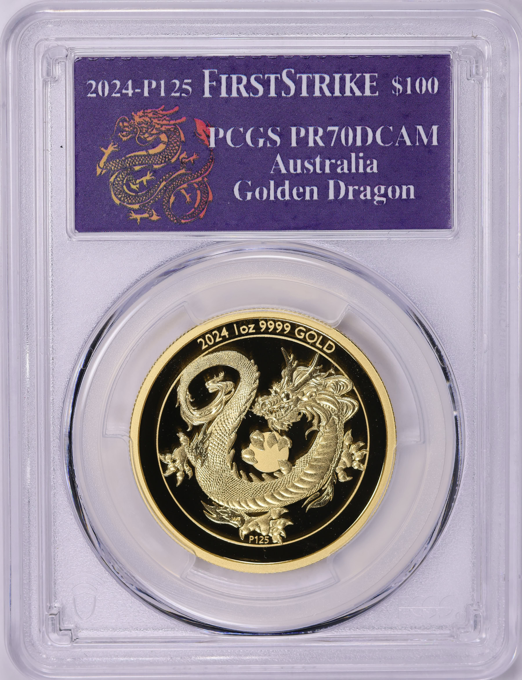 Australia 2024-P125 Gold $100 Golden Dragon KM-4805 First Strike