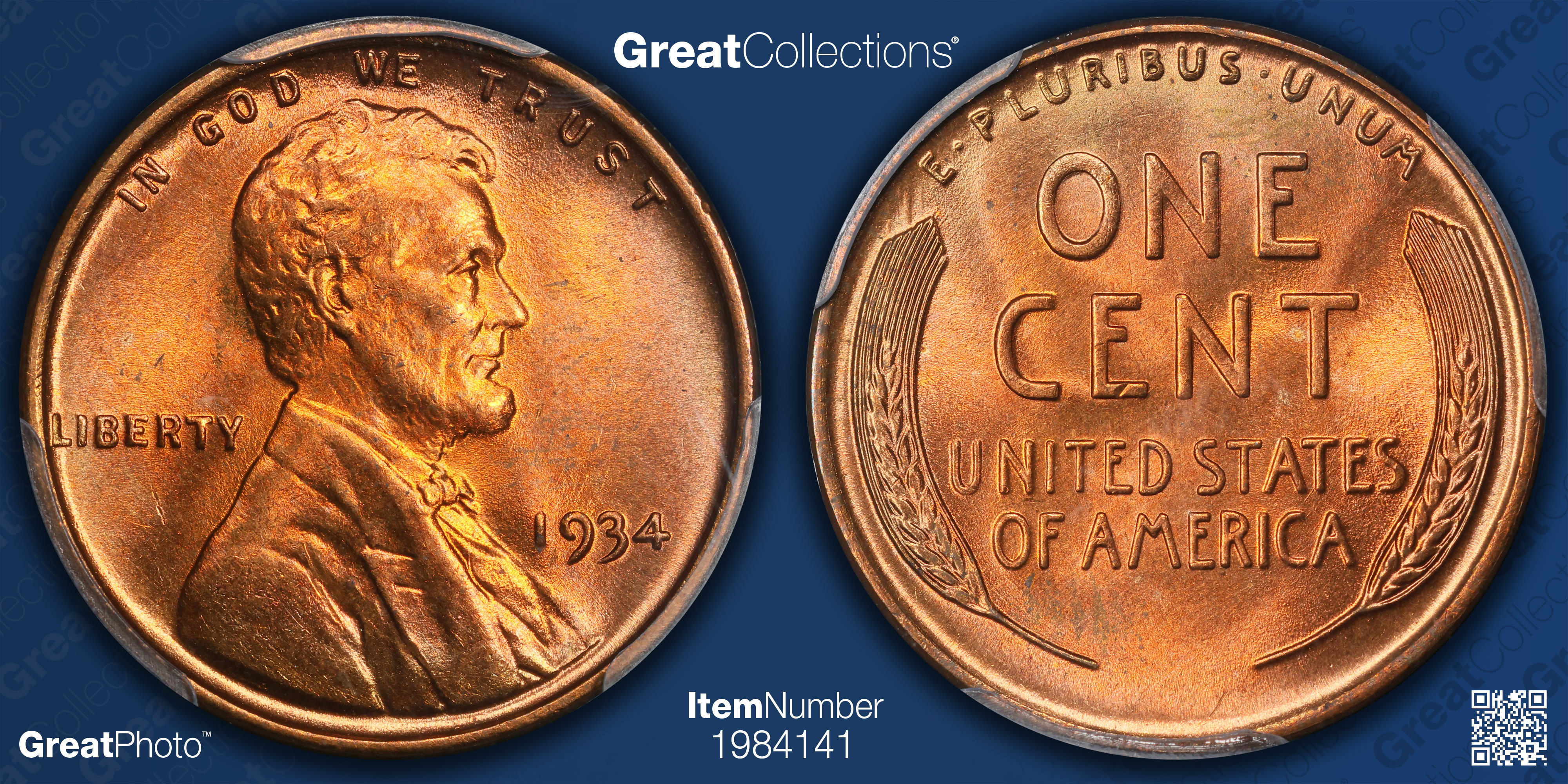1934 Lincoln Cent PCGS MS-67 RD (Item 1984141) | GreatCollections Coin ...