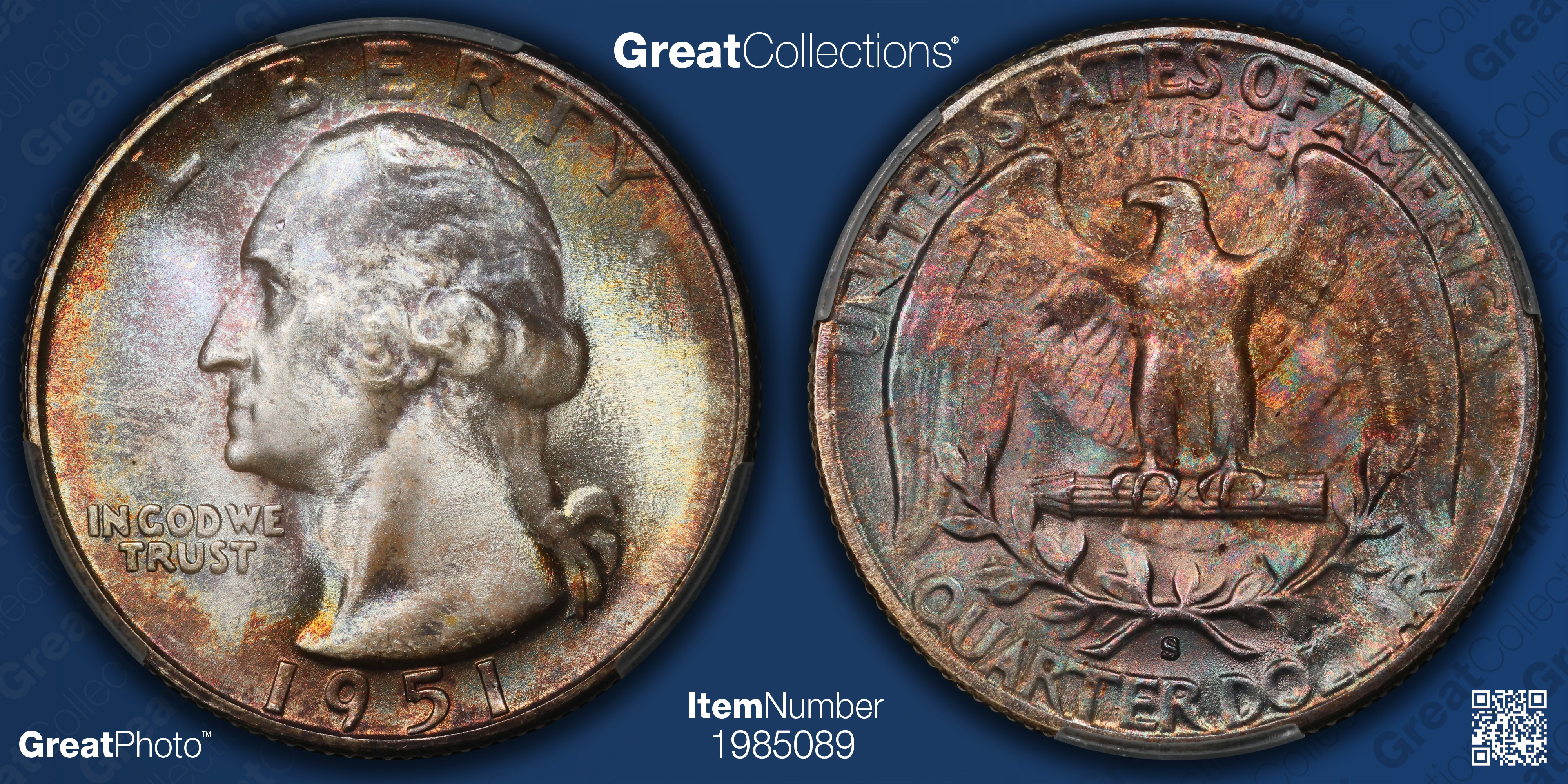 1951-S Washington Quarter CACG MS-66 (Toned) (Item 1985089