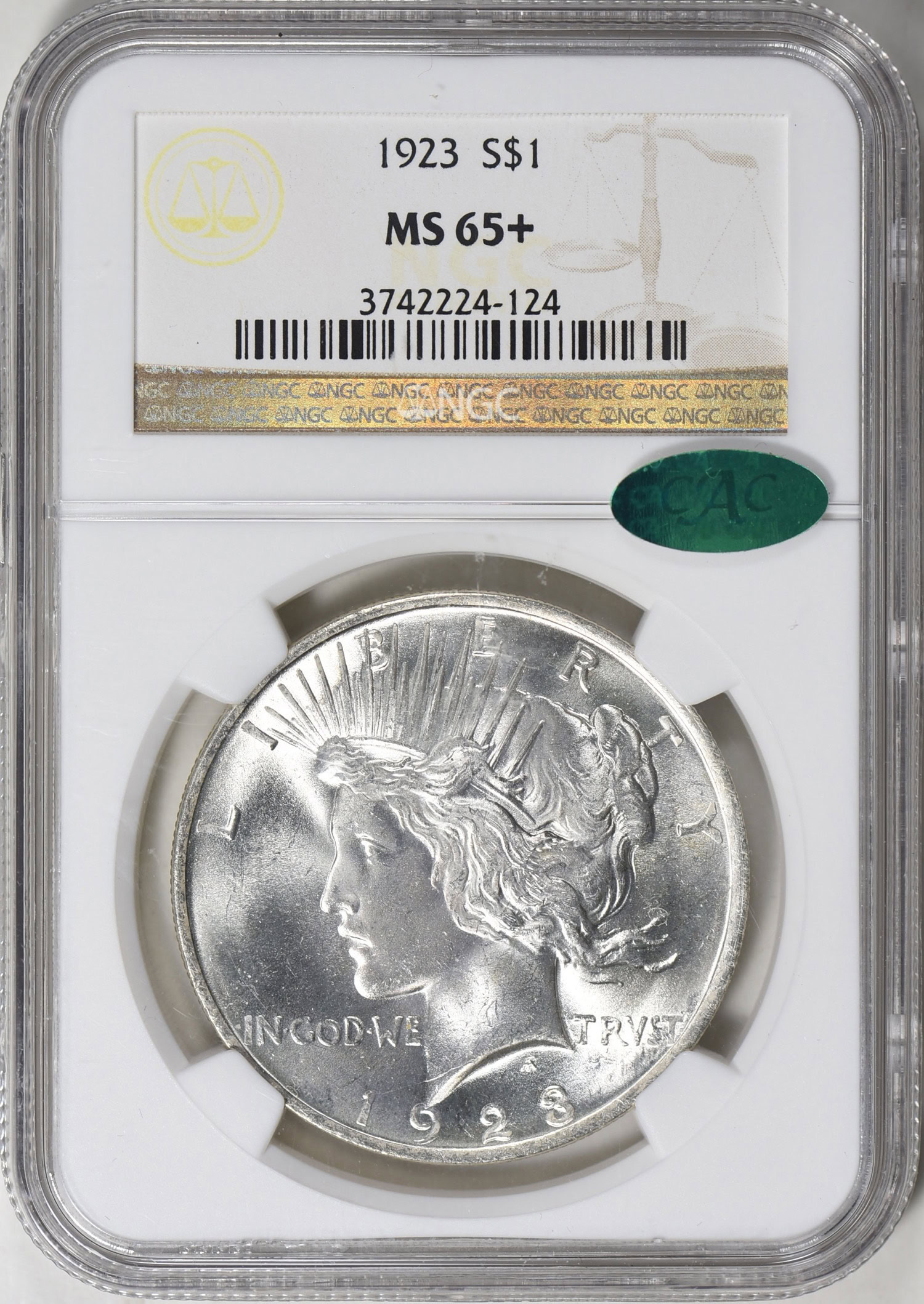 1923 Peace Silver Dollar NGC MS-65+ (CAC Green) (Item 1985869