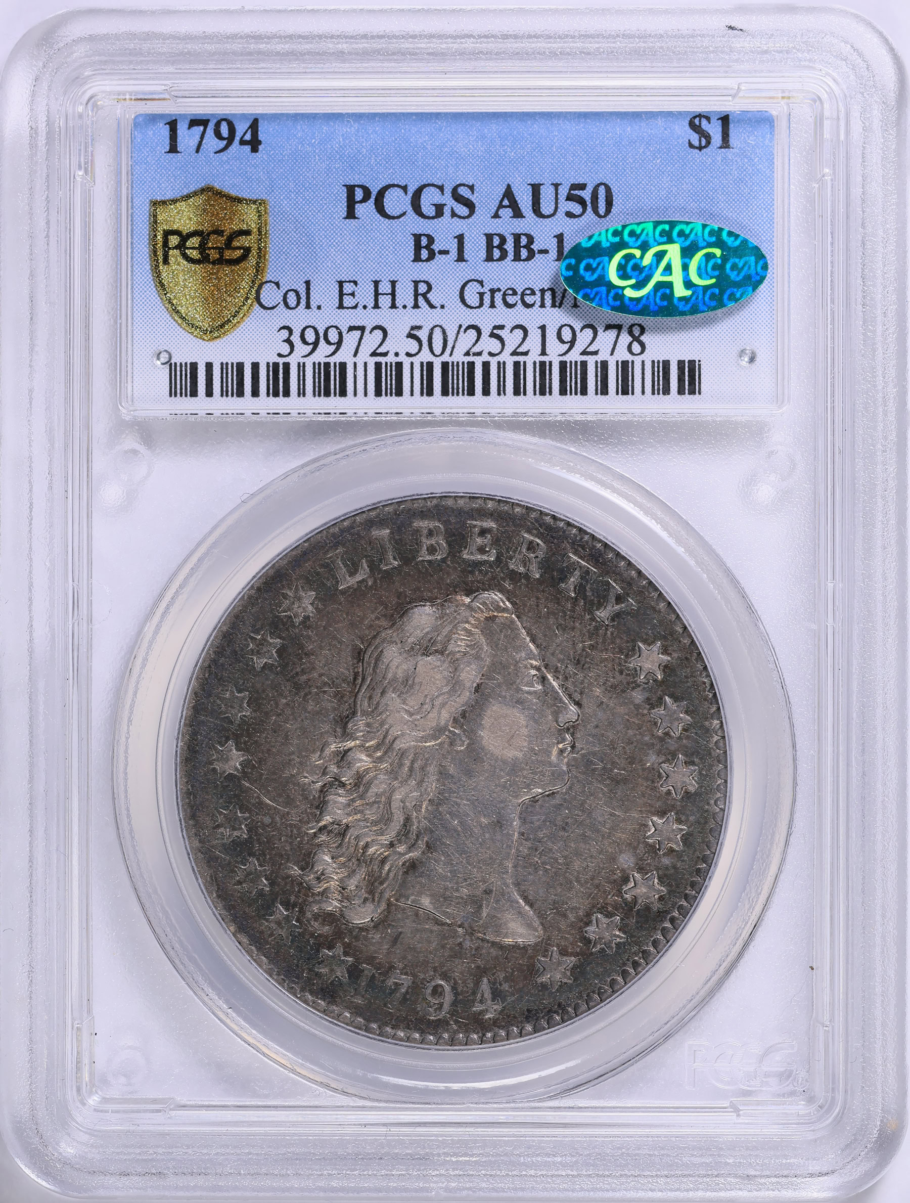 レア！◆US1798年 PCGS鑑定1stHairヘアースタイル S-160 1794 Flowing Hair Silver Dollar B-1 BB-1 PCGS AU-50 (CAC Green