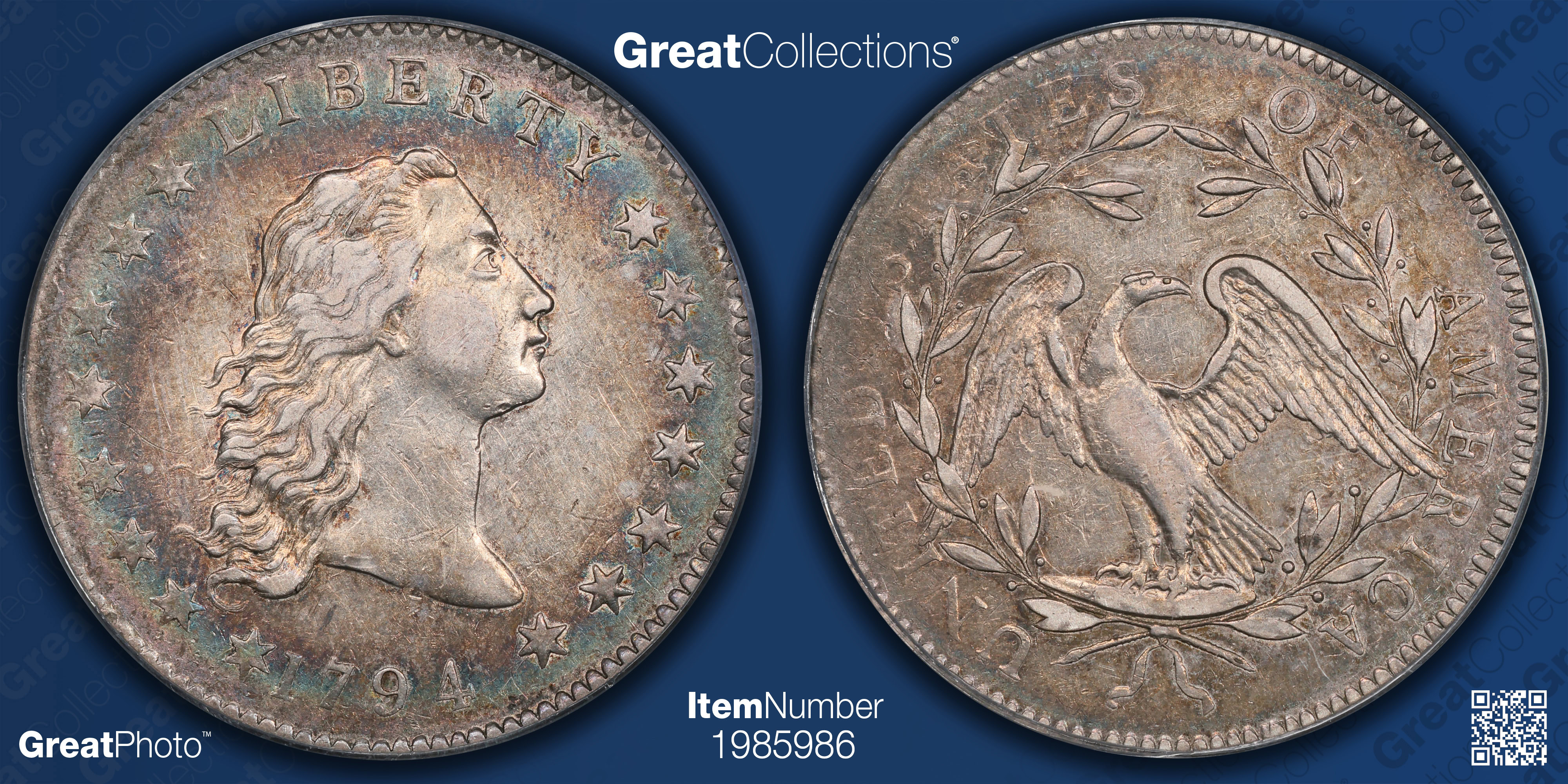 レア！◆US1798年 PCGS鑑定1stHairヘアースタイル S-160 1794 Flowing Hair Silver Dollar B-1 BB-1 PCGS AU-50 (CAC Green
