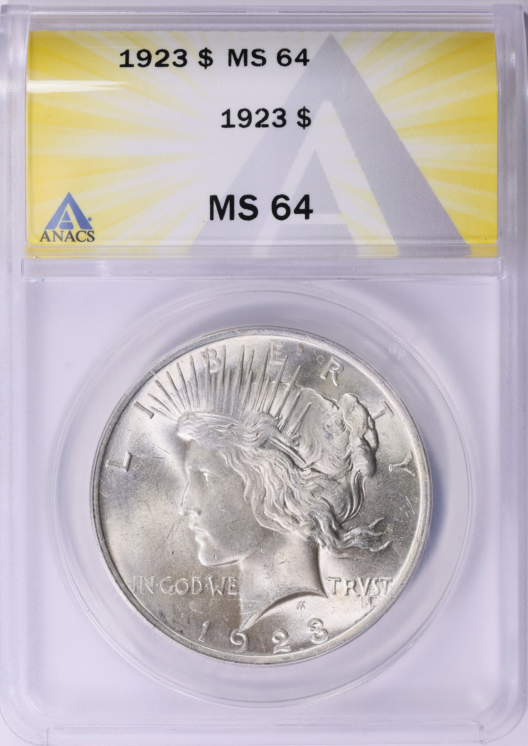 1923年 アメリカ ピースダラー 銀貨 NGC MS64 アンティーク 1923 Peace Silver Dollar ANACS MS-64 (Item 1986006