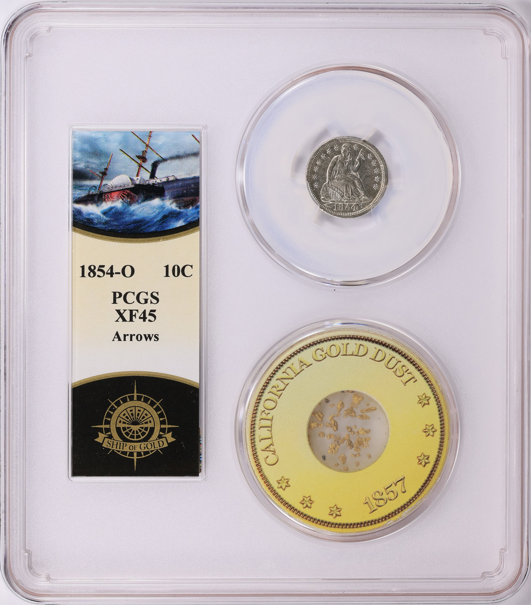 1854-O Seated Liberty Dime Arrows PCGS XF-45 (With One Pinch