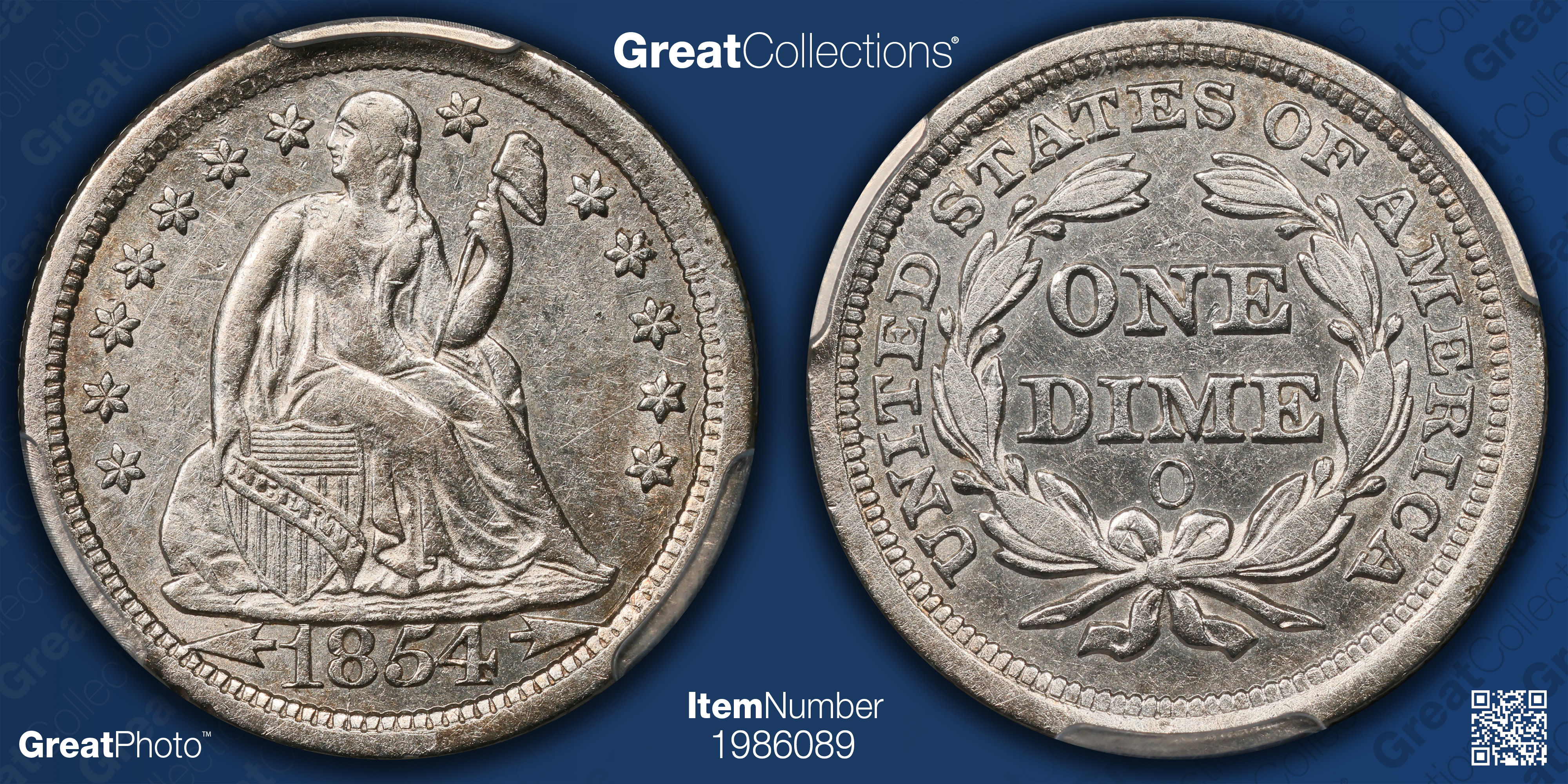 1854-O Seated Liberty Dime Arrows PCGS XF-45 (With One Pinch