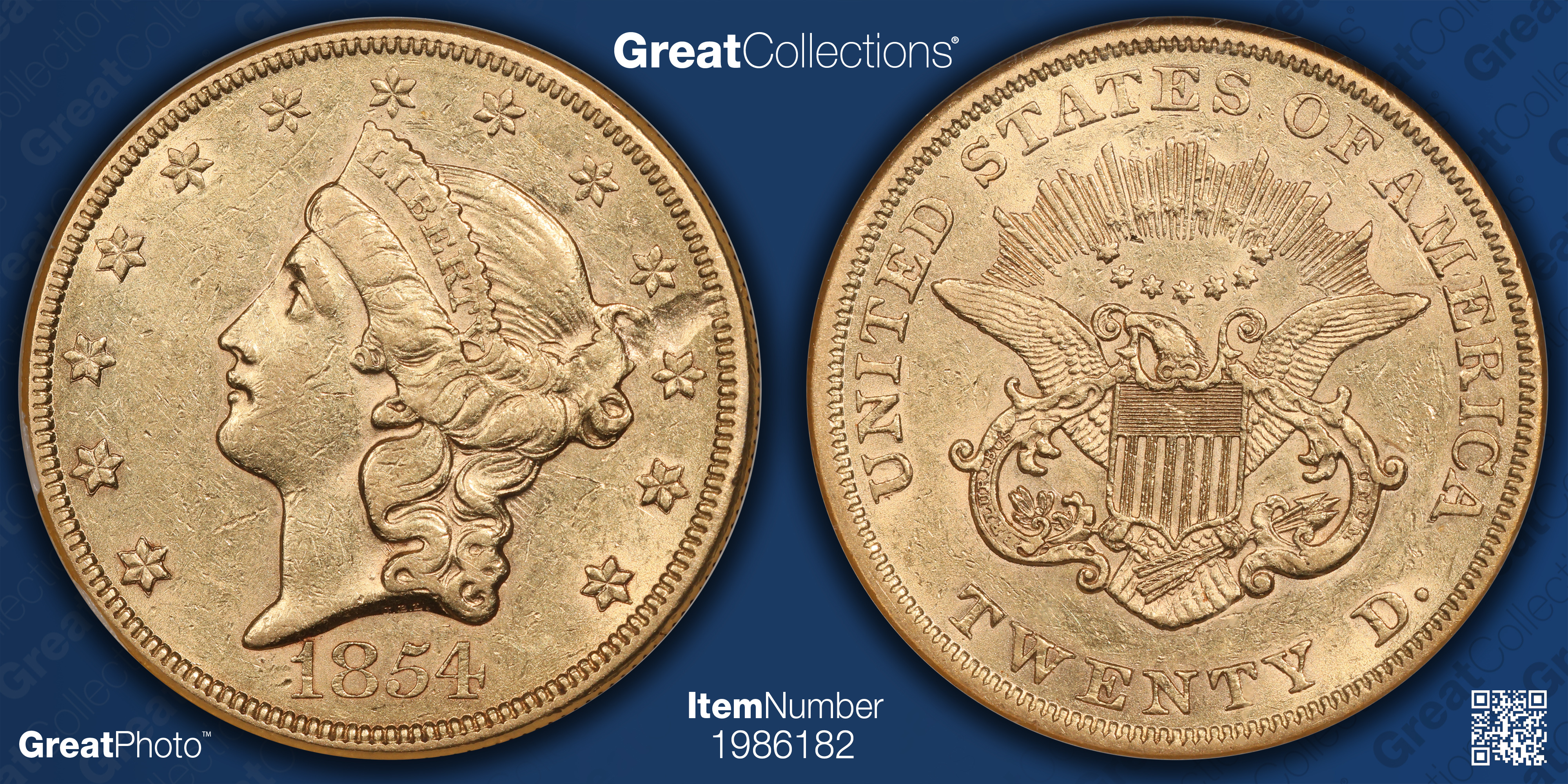 Mint Error 1854 Liberty Gold Double Eagle Large Date Obverse