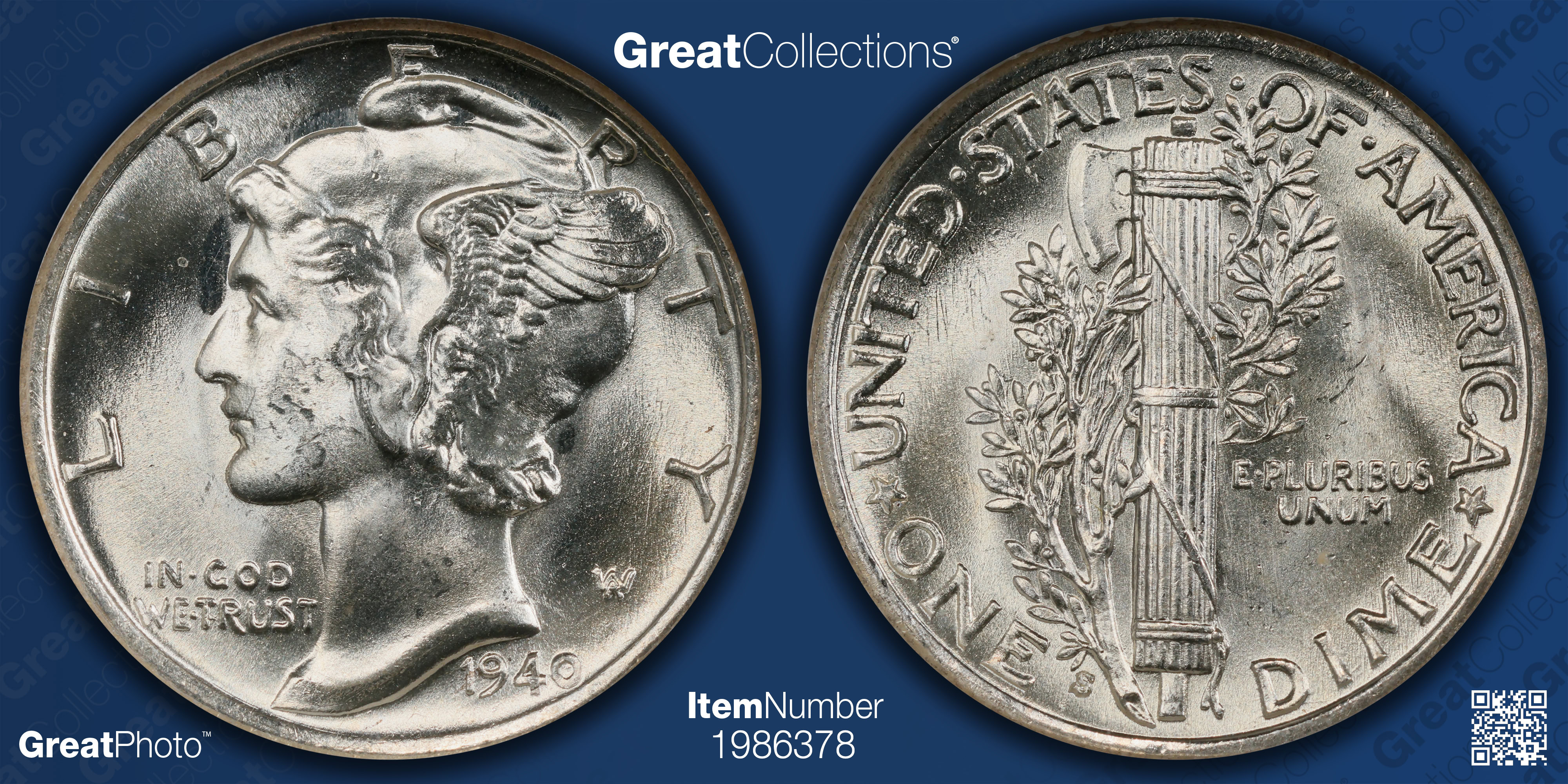 1940-S Mercury Dime NGC MS-66 (Item 1986378) | GreatCollections Coin ...