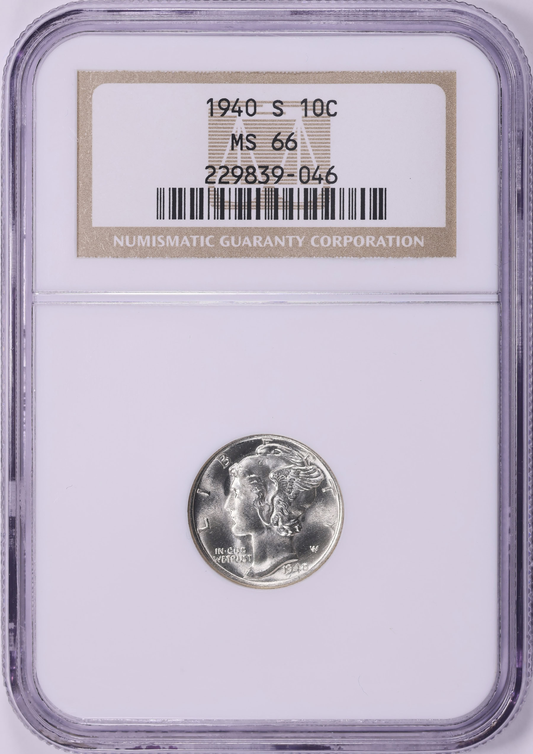 1940-S Mercury Dime NGC MS-66 (Item 1986378) | GreatCollections Coin ...