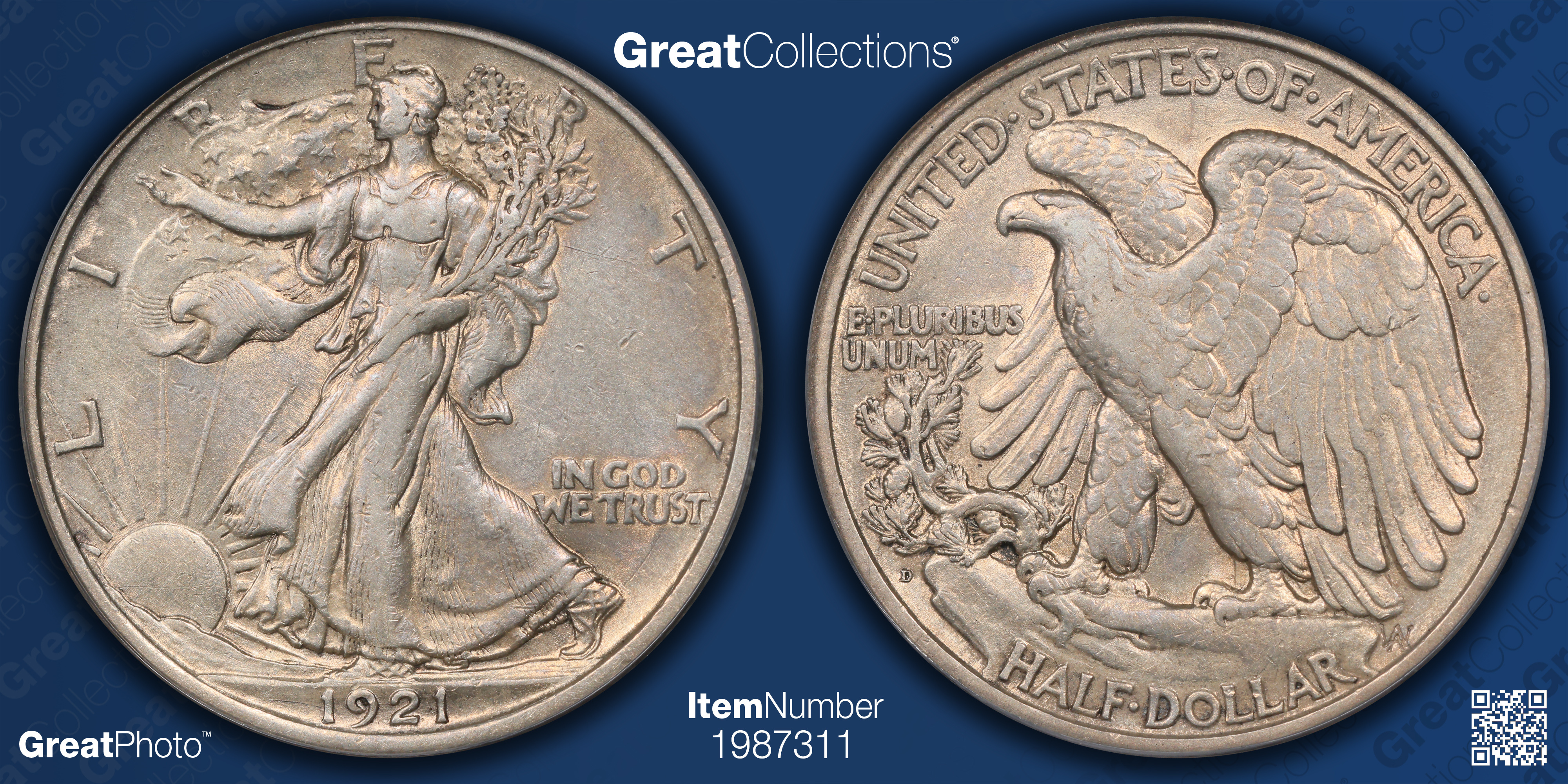 1921-D Walking Liberty Half Dollar PCGS XF-45 (CAC Green) OGH